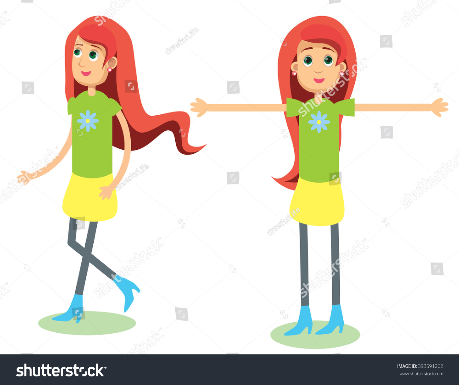 SVG of Girl with red hair. Girl walking. Girls stand. Girls for animation movie. Vector girl for animation cartoon. Animation, cartoon, girls, clothes, movie, life.  svg