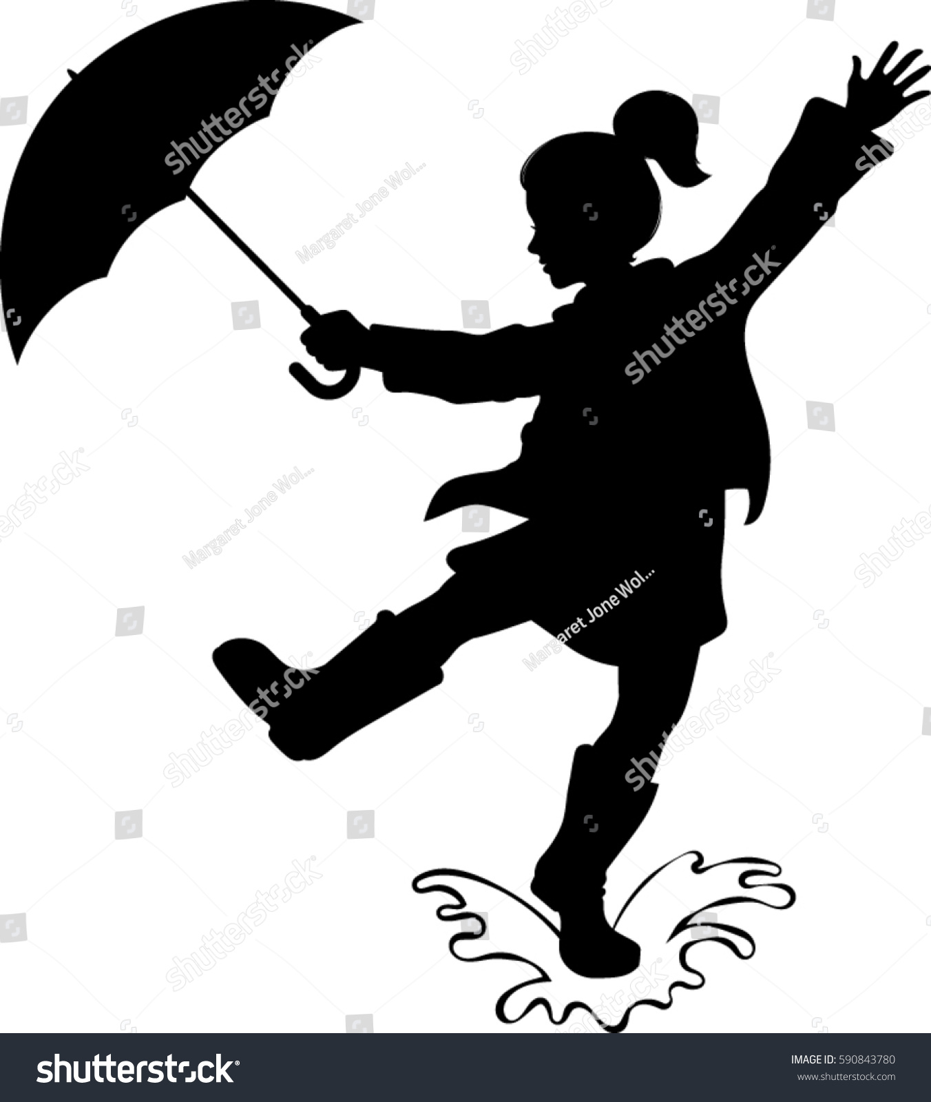 Girl Umbrella Silhouette Vector Illustration Stock Vector 590843780 ...