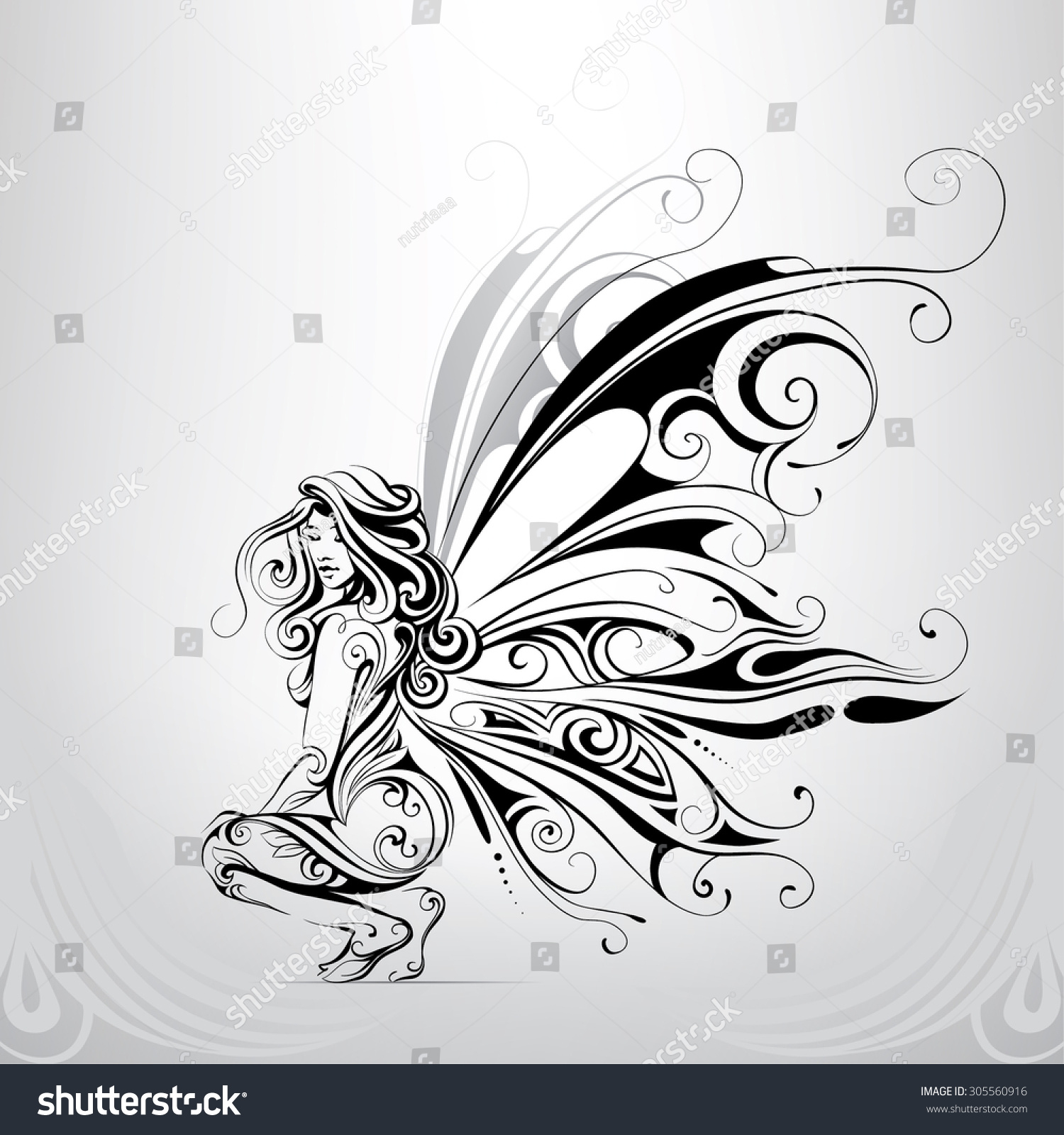 Girl Wings Stock Vector 305560916 - Shutterstock