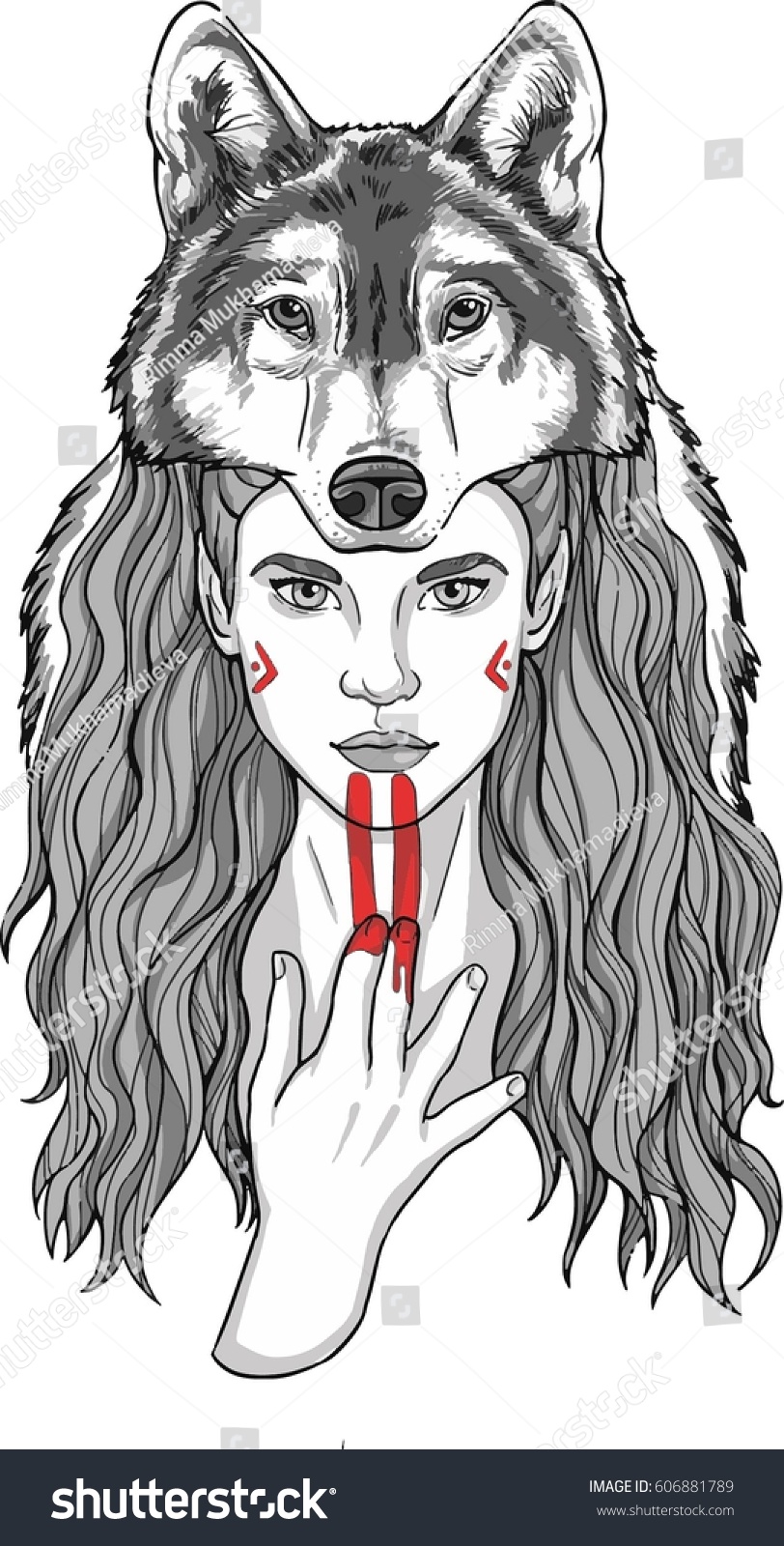 Girl Wolf Tattoo Stock Vector Royalty Free 606881789 Shutterstock