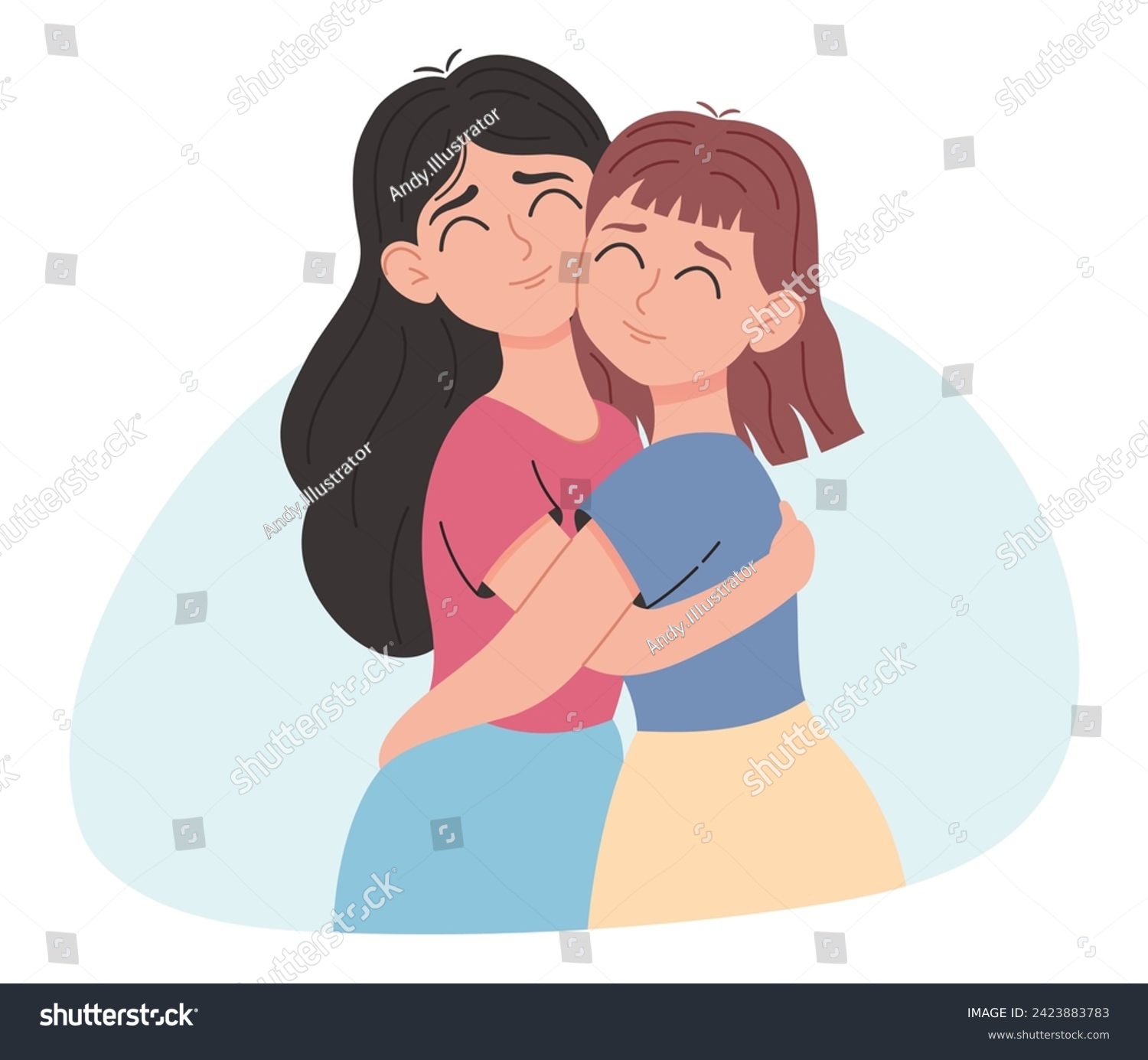 SVG of Girlfriends hugging, friendly hug, caring, illustration isolated on white svg