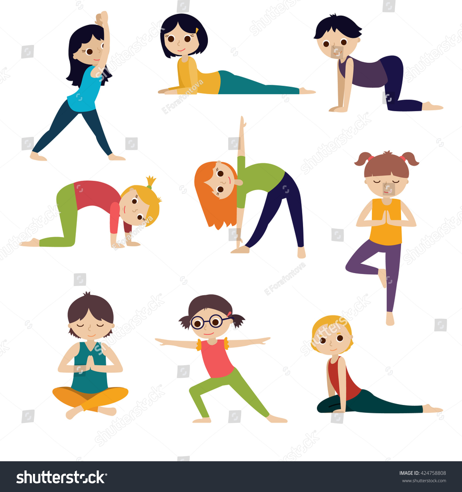 Girls Boys Doing Yoga Cute Yoga Stock Vector (Royalty Free) 424758808 ...