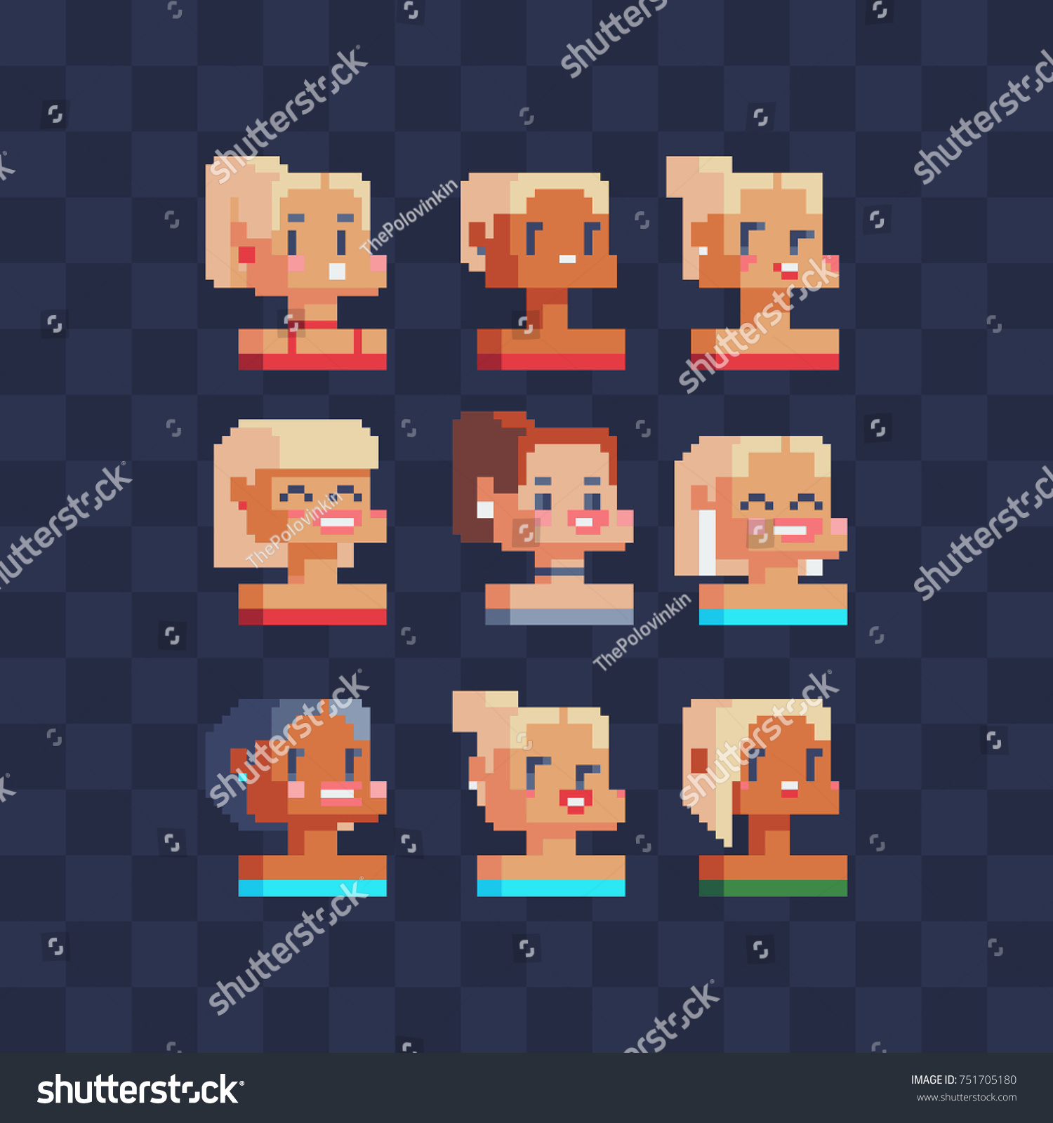 Girls Avatar Character Pixel Art Isolated Stock Vector (Royalty Free ...