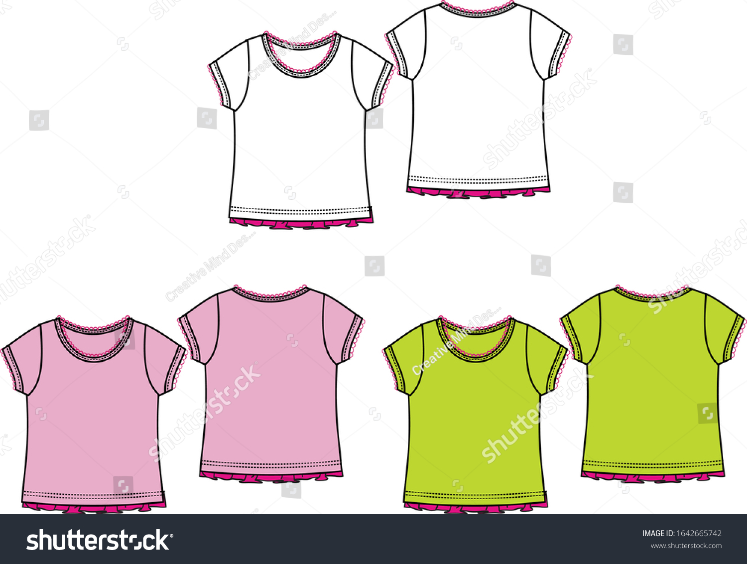 Girls Blouse Fashion Flat Template Stock Vector (Royalty Free) 1642665742