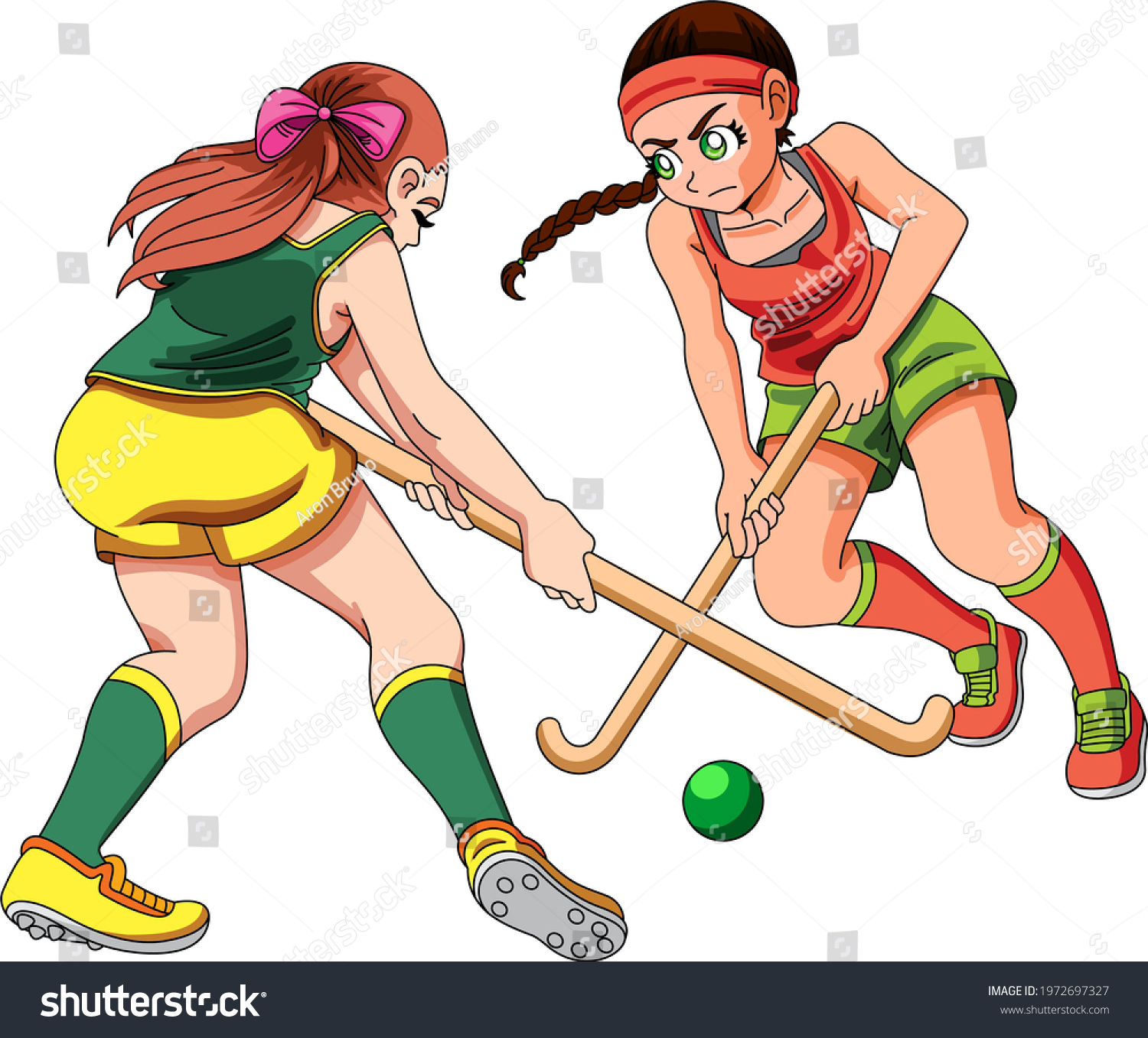 Girls Playing Field Hockey White Background Stock Vector (Royalty Free ...