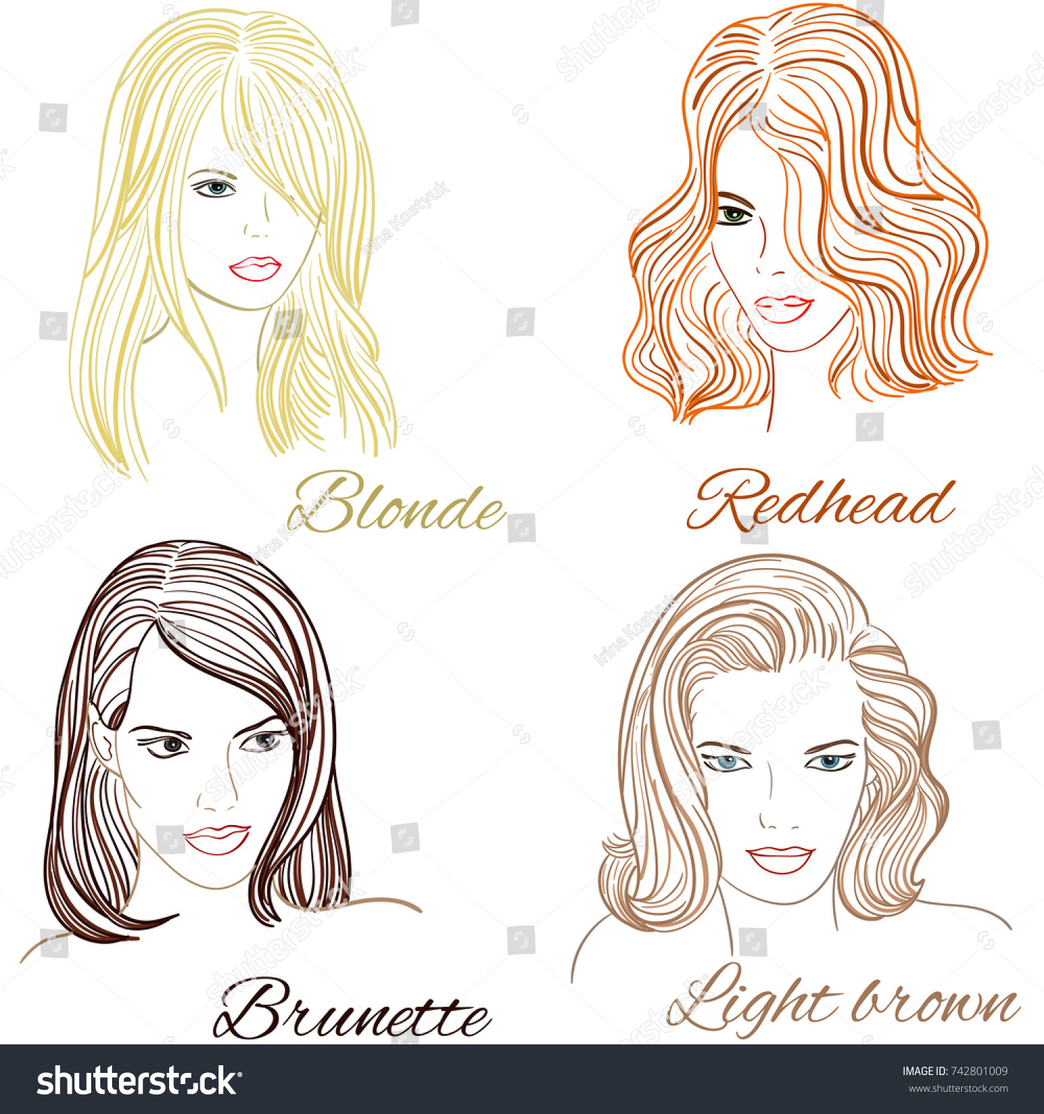 Girls Hairstylesblonde Brunette Red Hair Brown Stock Vector