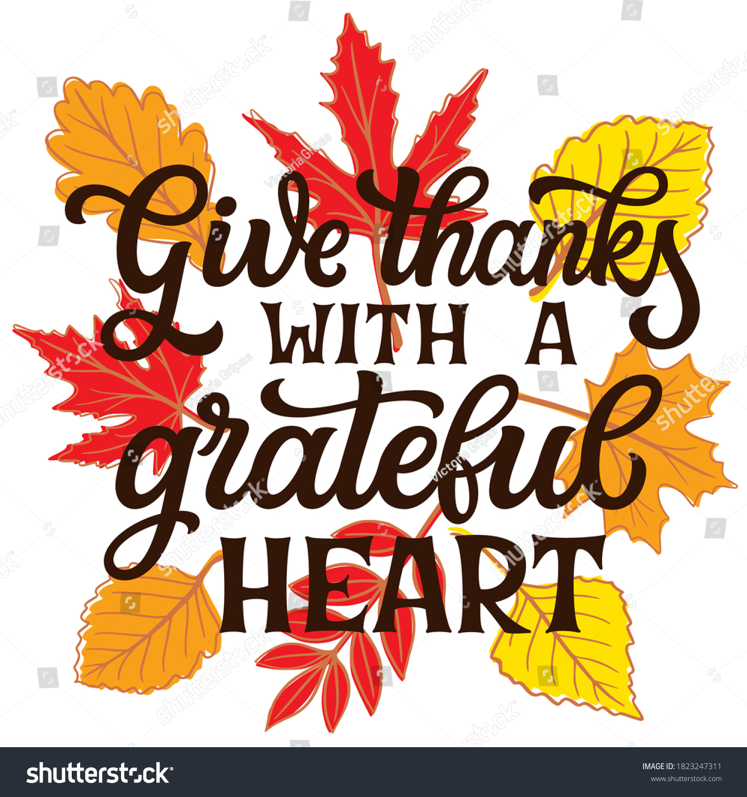 Give Thanks Grateful Heart Hand Lettering Stock Vector (Royalty Free ...