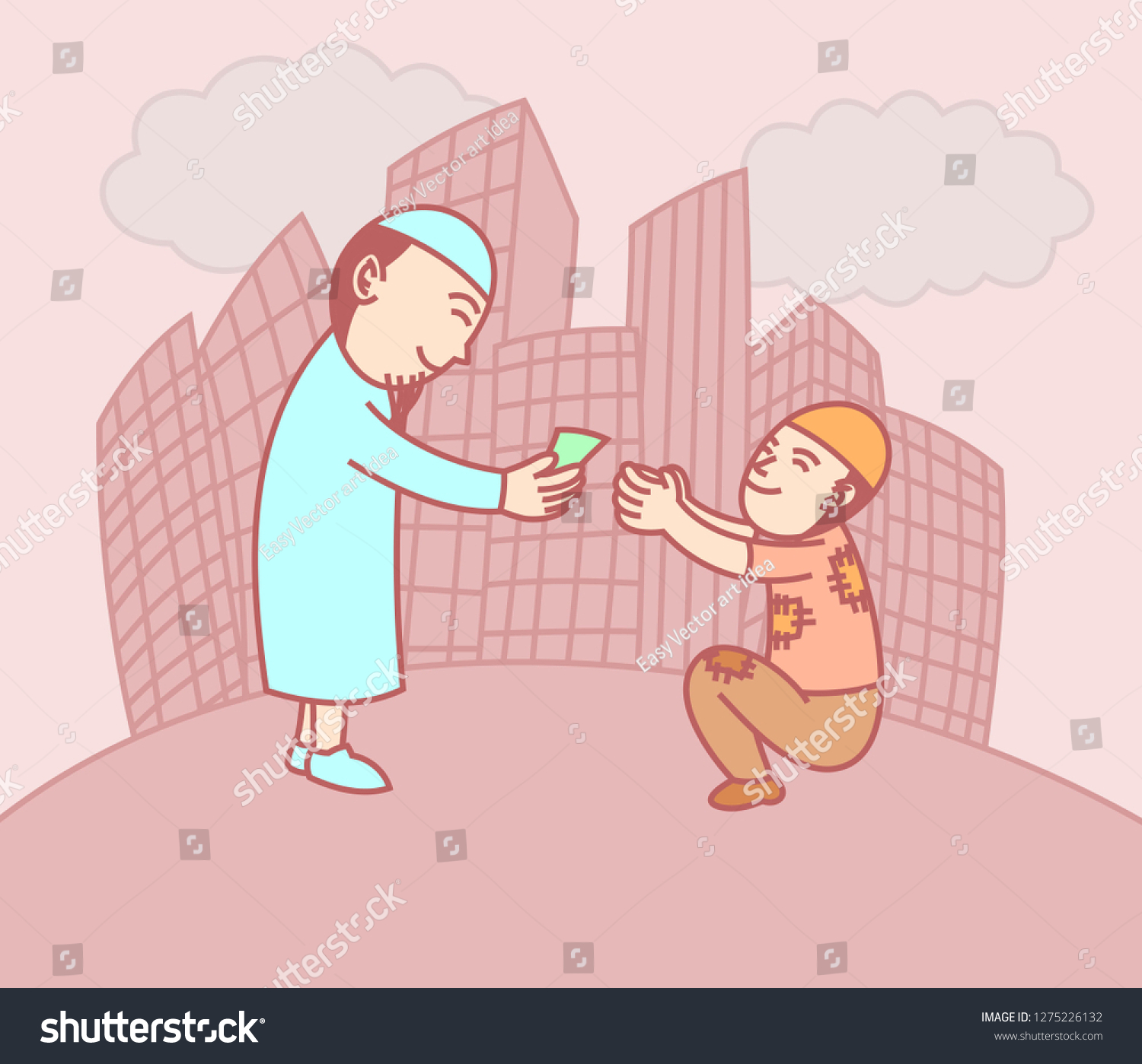 Giving Money Homeless Illustration Cute Drawing Stock Vector Royalty Free