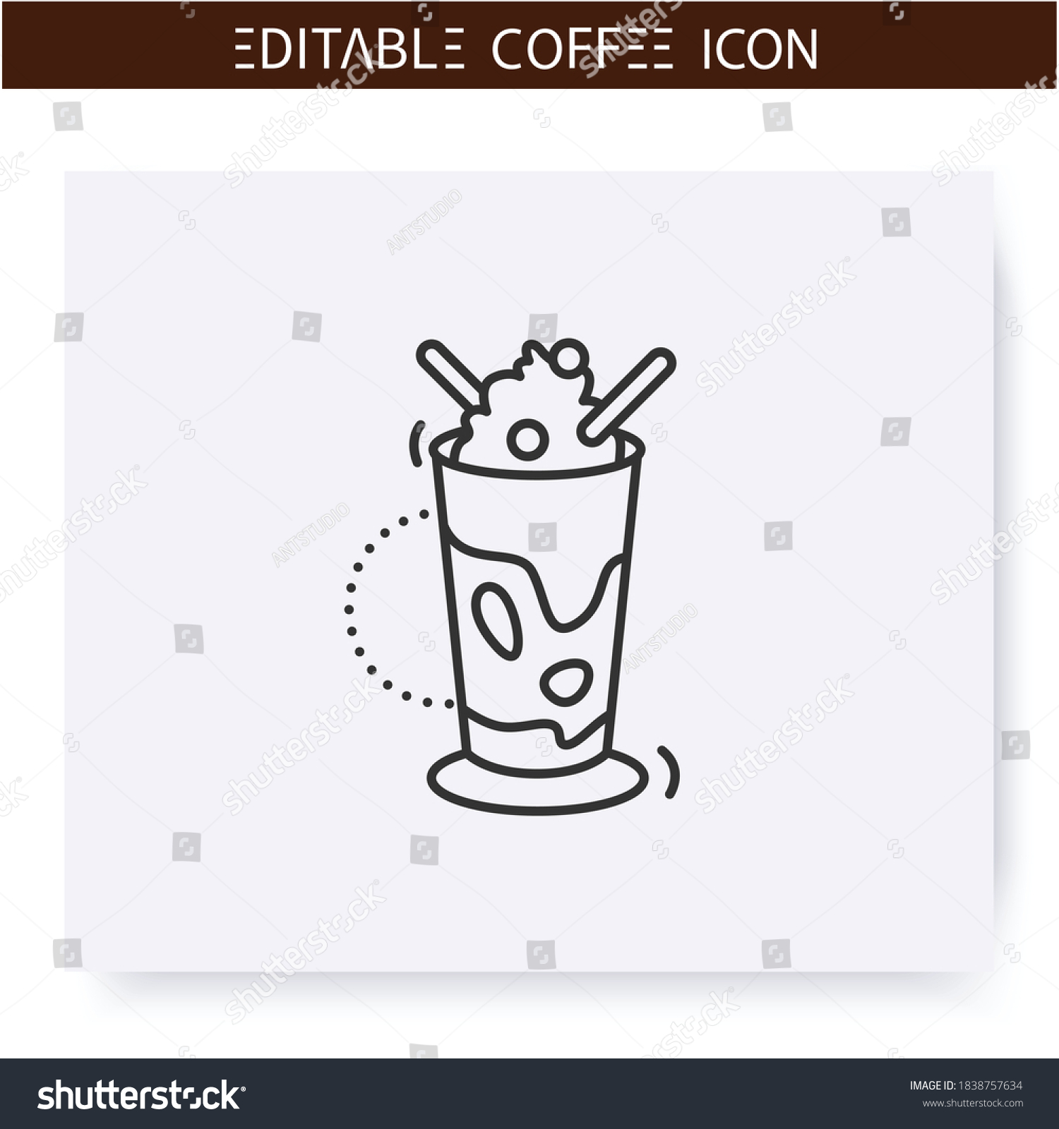 SVG of Glace coffee line icon.Type of coffee drink, cold brewed with ice cream and whipped cream. Coffeehouse menu. Different caffeine drinks receipts concept. Isolated vector illustration. Editable stroke svg