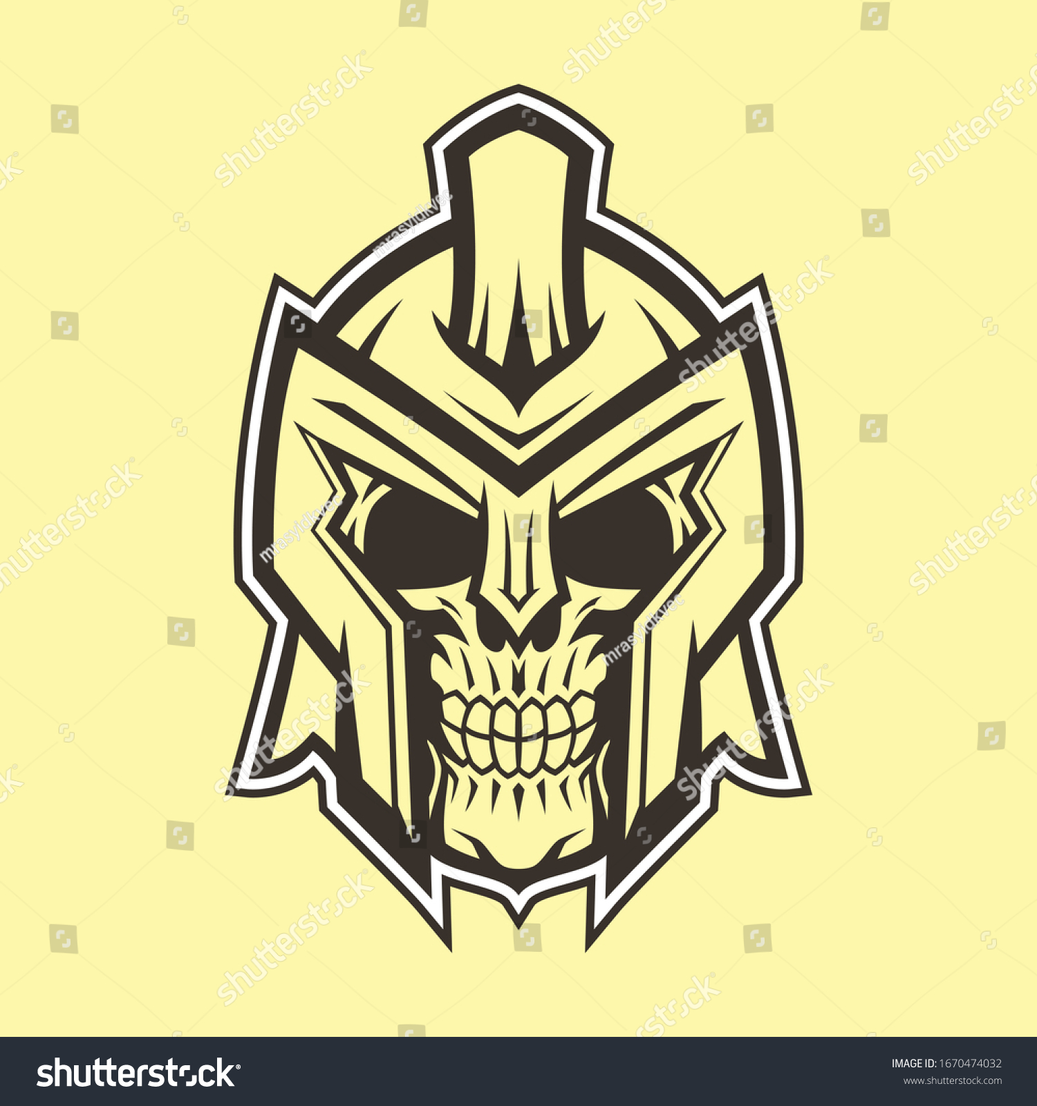 Gladiator Skull Head Logo Line Art Stock Vector (Royalty Free) 1670474032