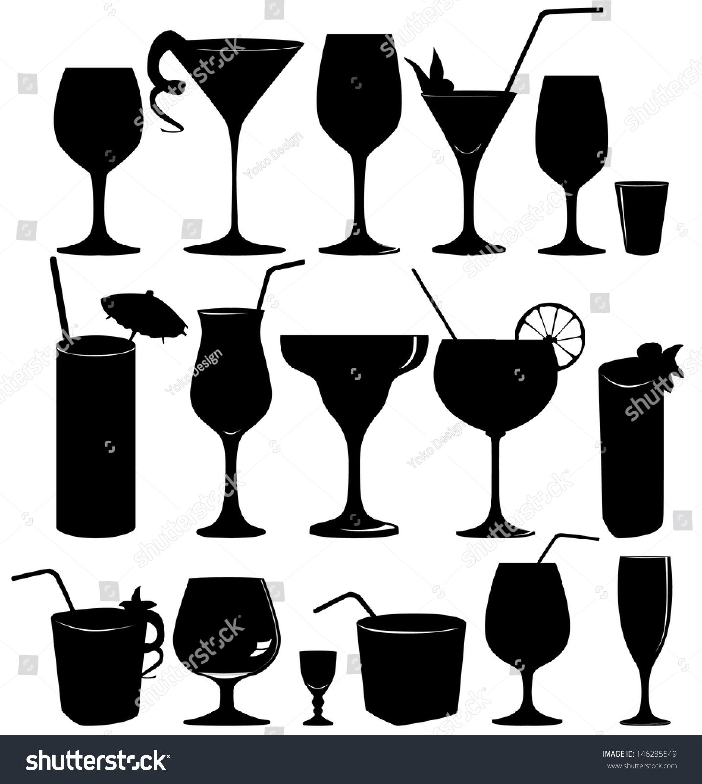 Glass Collection - Vector Silhouette. Cocktail Party Icons Set ...