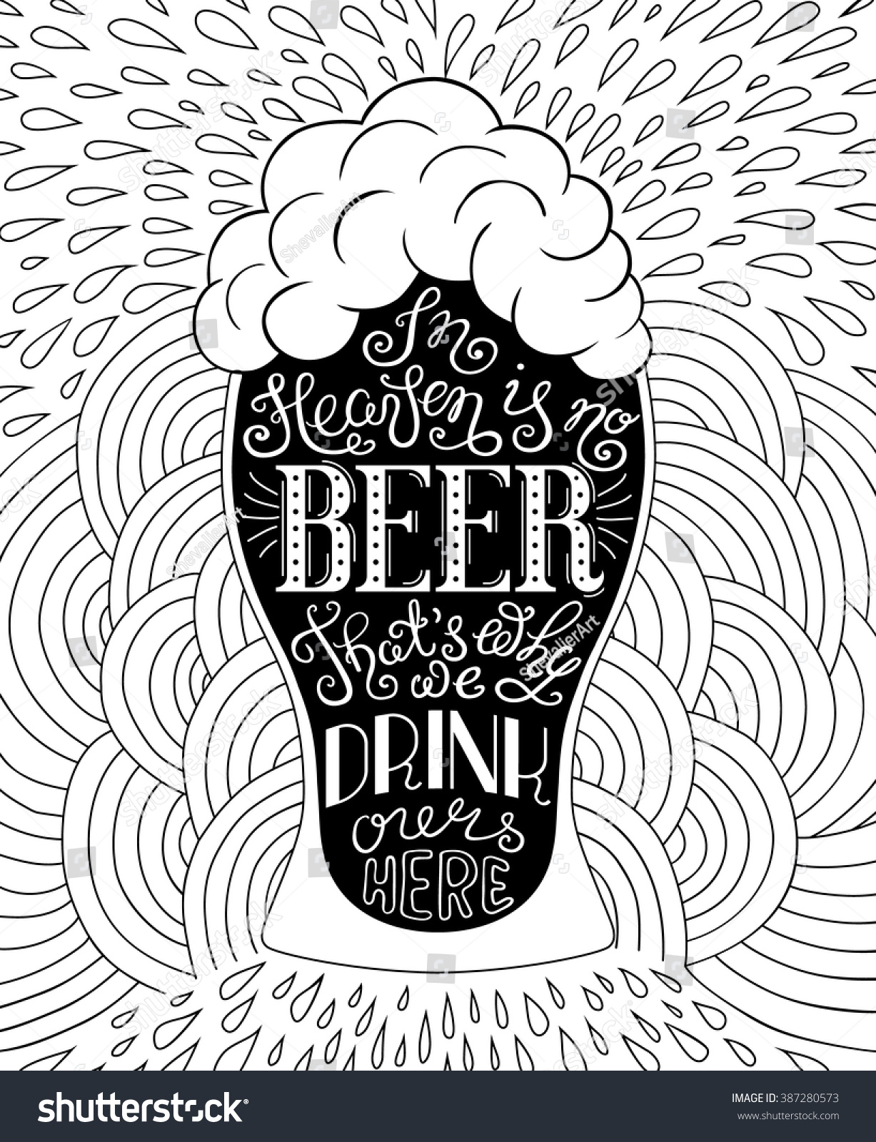 Glass Beer Lettering On Doodle Background Stock Vector Royalty Free