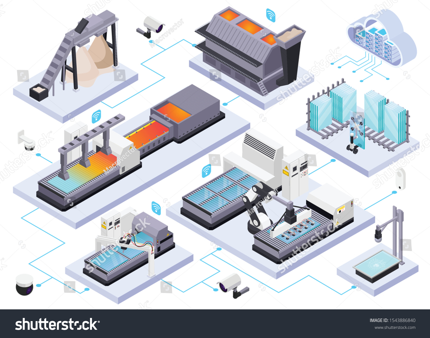 Glass Production Isometric Composition Isolated Images Stock Vector Royalty Free 1543886840 1457