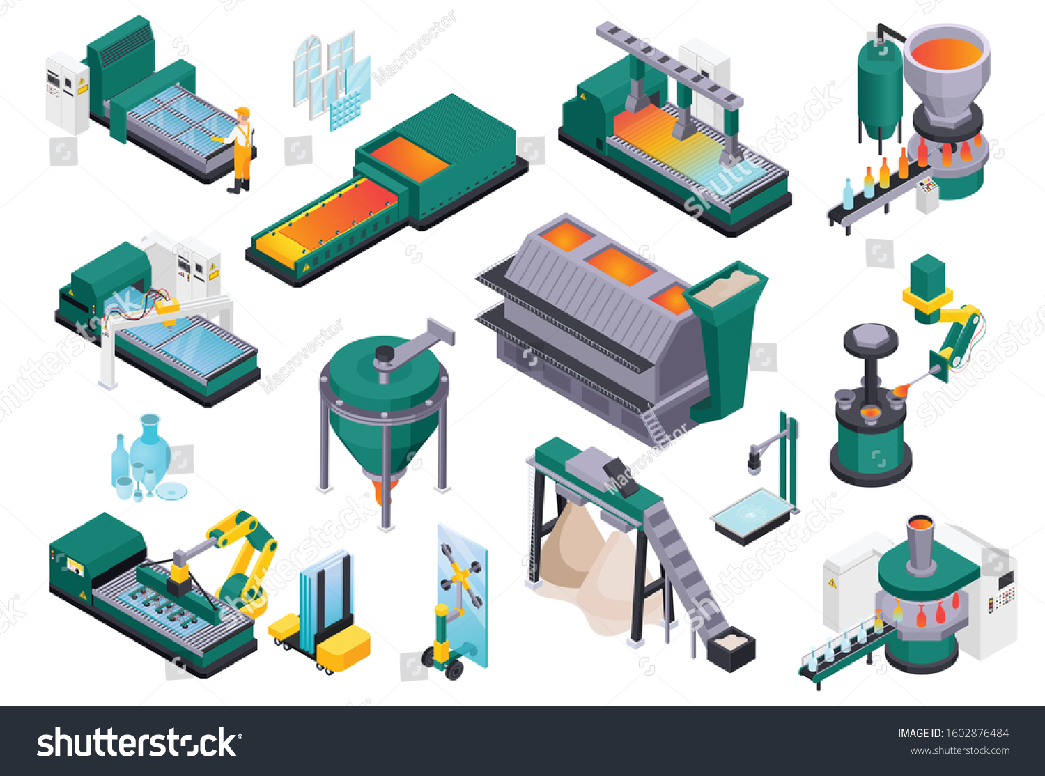 Glass Production Isometric Composition Isolated Images Stock Vector Royalty Free 1602876484 3135