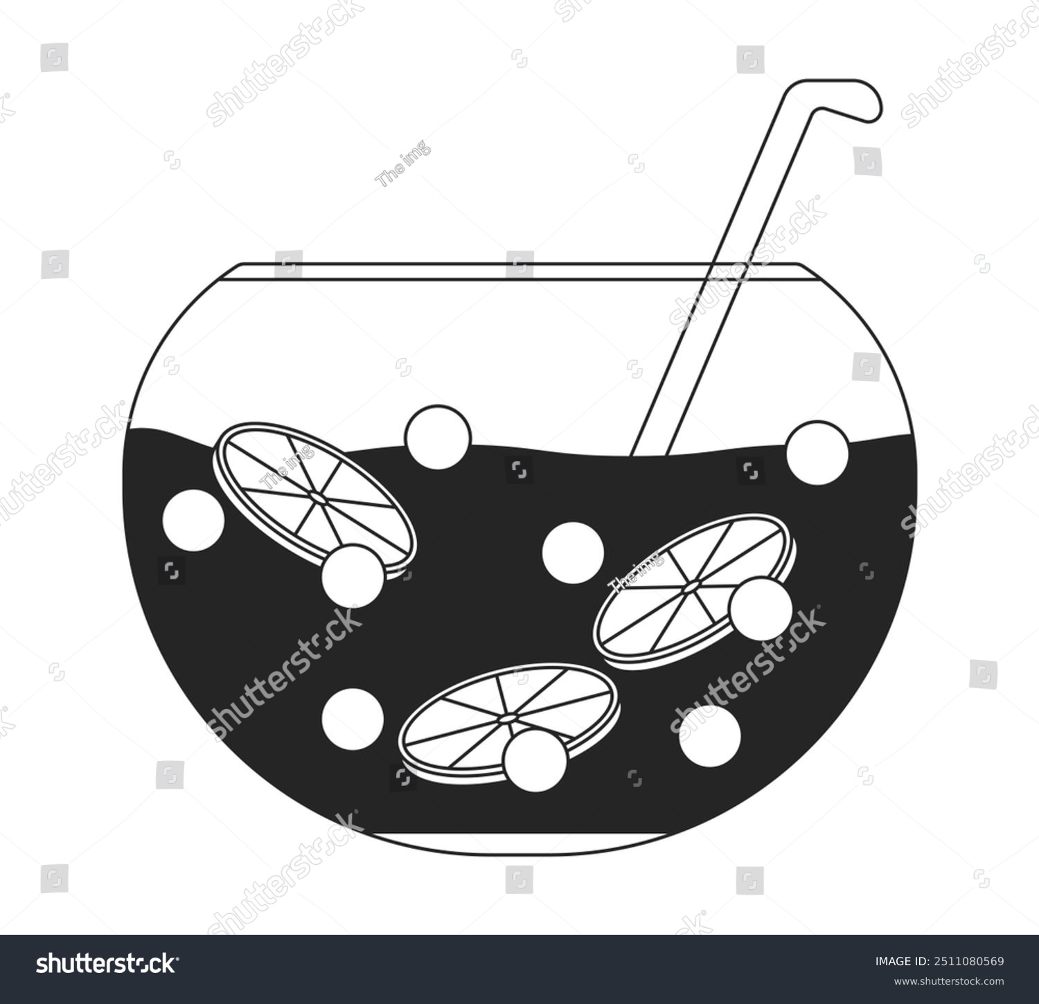 recommend clip art: Glass punch bowl with ladle black and white 2D line object. Citrus juice glassware. Party aperitif beverage. Fruit punchbowl isolated clip art vector outline item. Monochromatic spot illustration