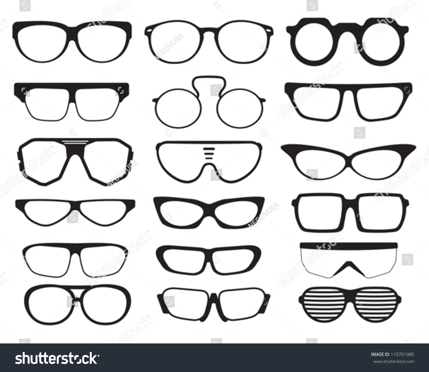 Glasses And Sunglasses Silhouettes Stock Vector 110701085 : Shutterstock