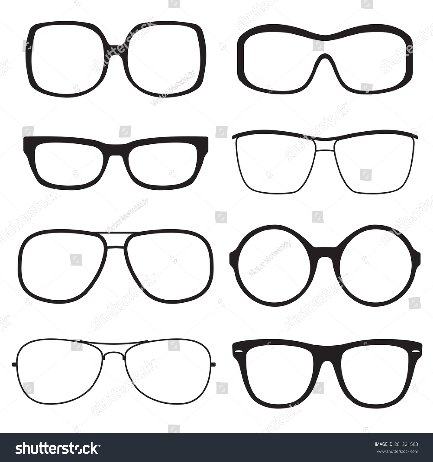 Glasses Outline Set Sunglasses Black Silhouettes Stock Vector 281221583 ...