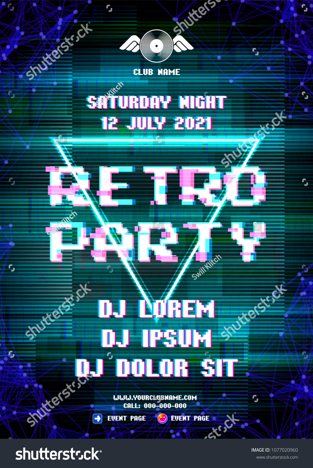 Glitch Party Poster Blue Background Triangle Vector De Stock - oof rave roblox id by lcje gaming