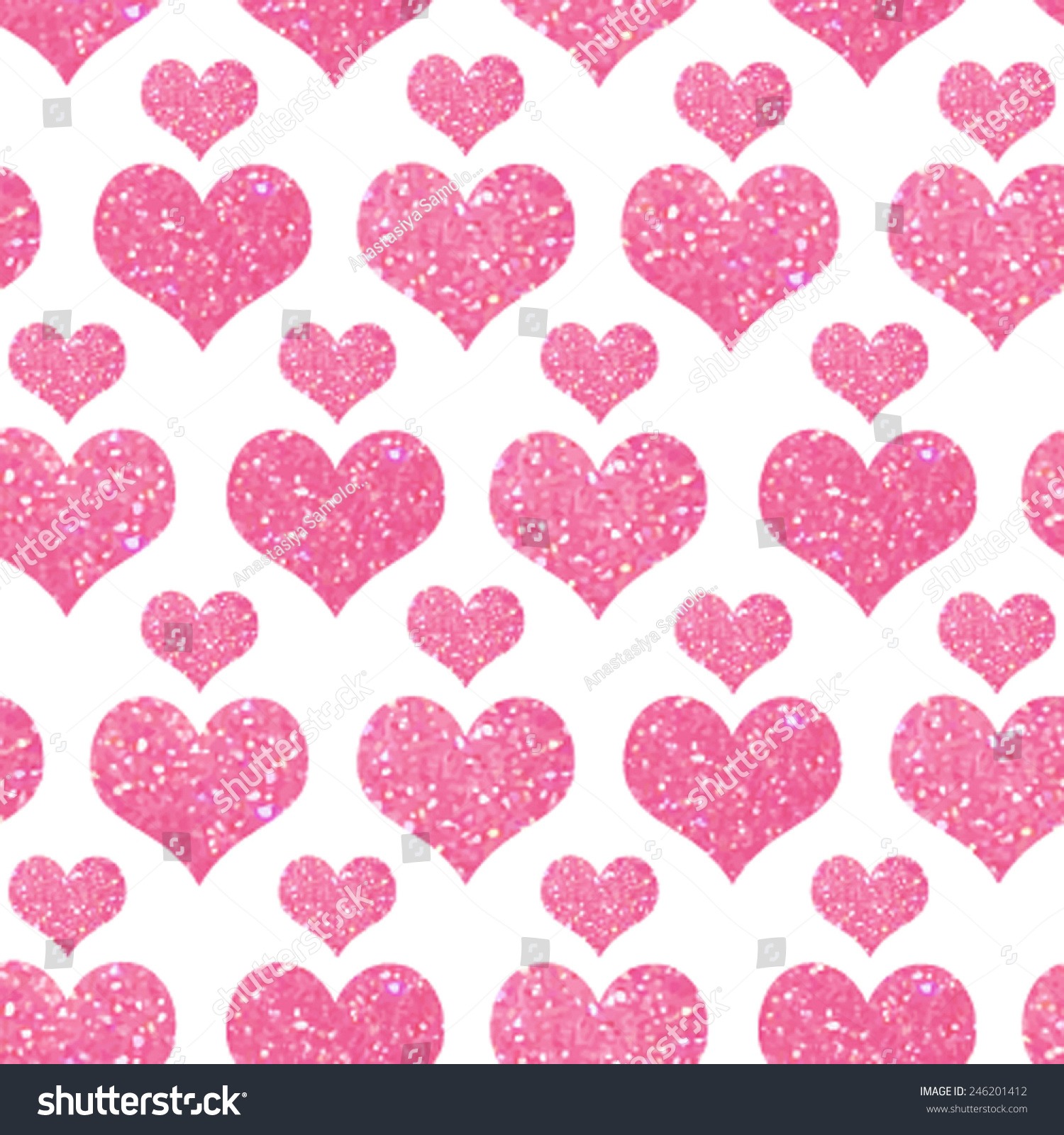 Glitter Texture Hand Painted Pink Heart Seamless Pattern. Vector ...