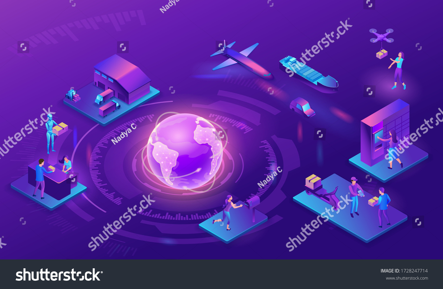 Global Delivery Service Illustration Process Delivering Stock Vector 