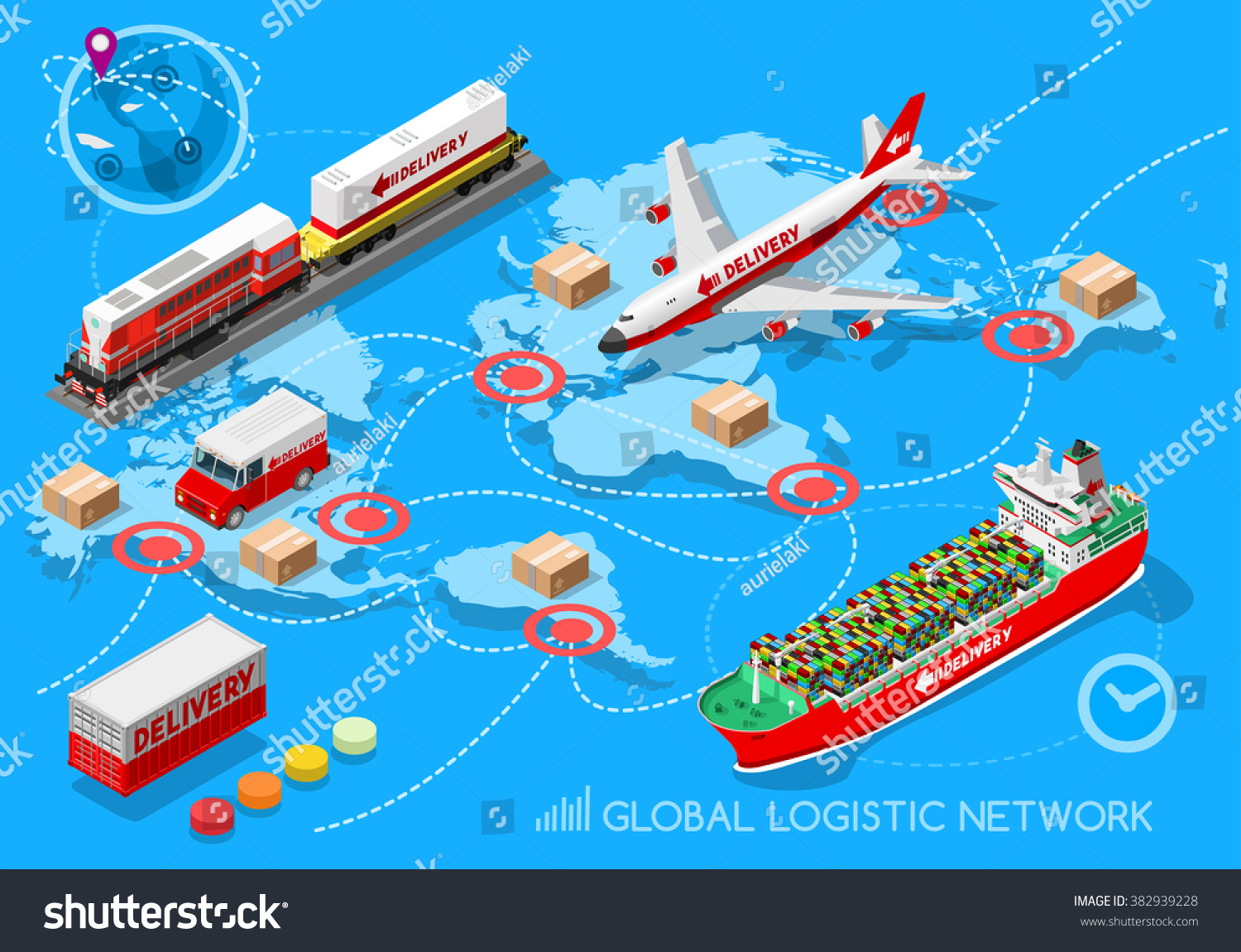 Global Logistic Isometric Vehicle Infographic Ship Stock Vector ...