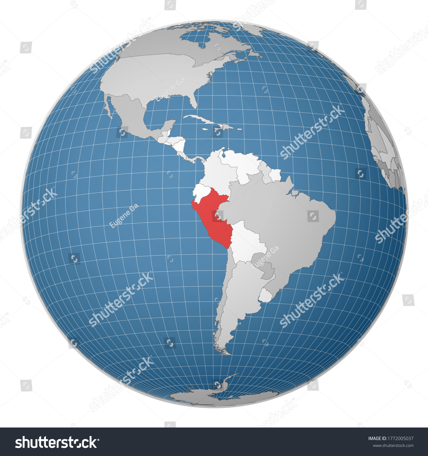 4 478 Globe Peru Images Stock Photos Vectors Shutterstock   Stock Vector Globe Centered To Peru Country Highlighted With Green Color On World Map Satellite World 1772005037 