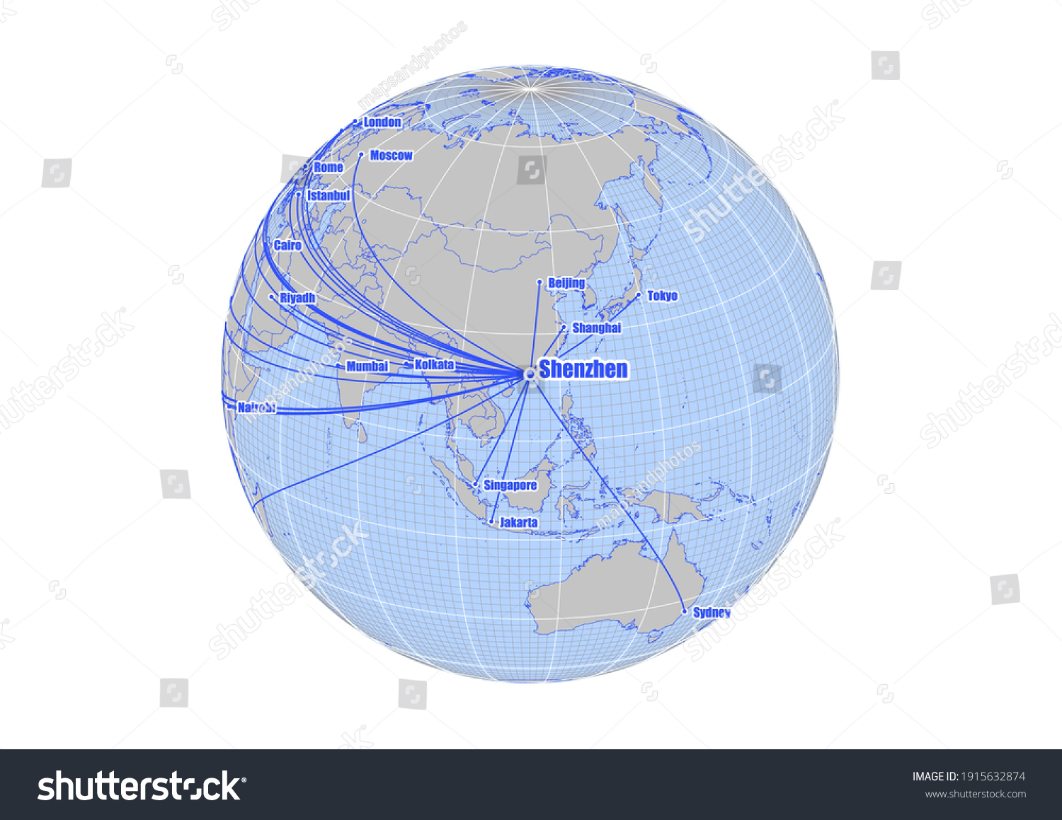 Shenzhen On World Map Globe Centered Shenzhen China Vector Map Stock Vector (Royalty Free)  1915632874 | Shutterstock