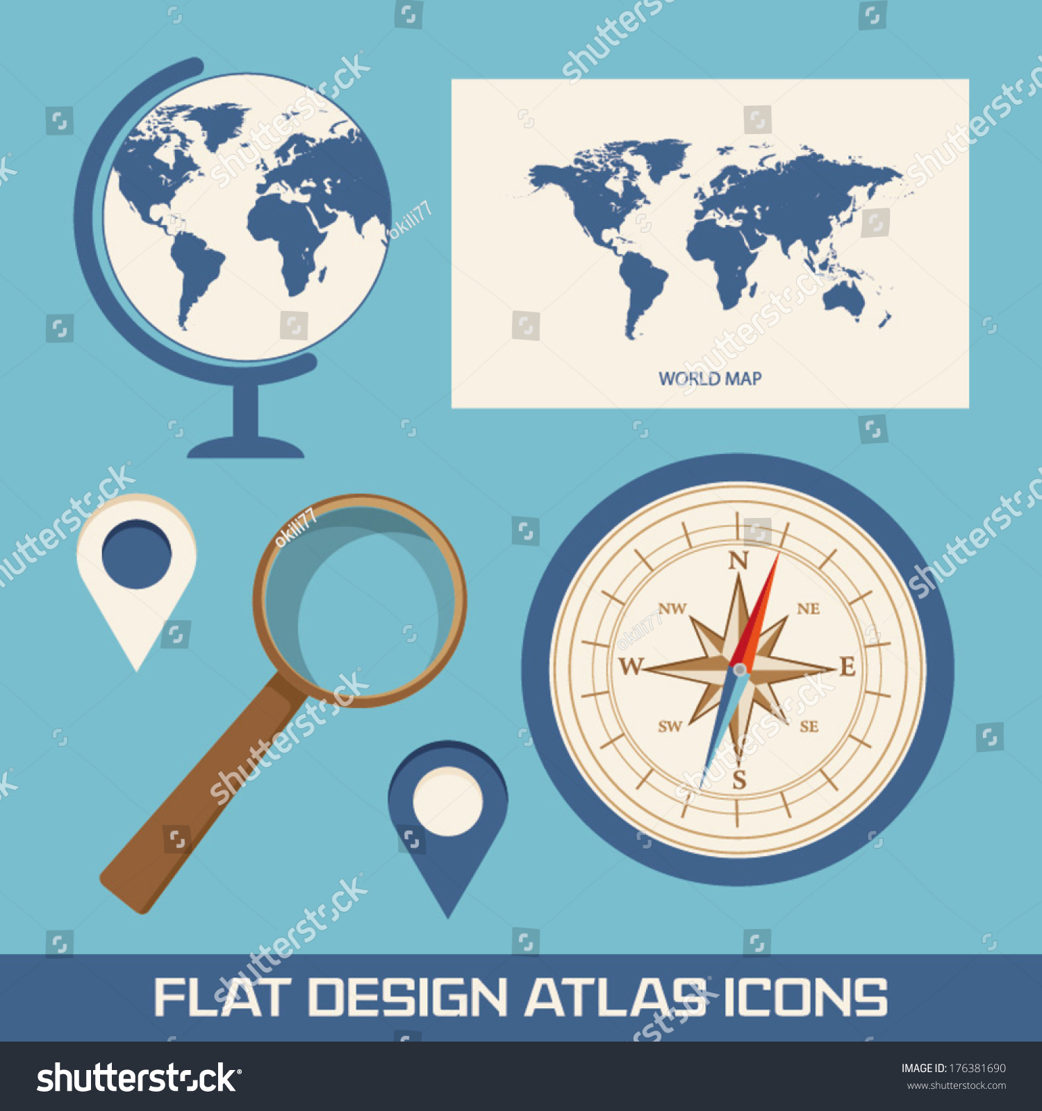 Globe World Map Magnifying Glass Compass 스톡 벡터로열티 프리 176381690 7699