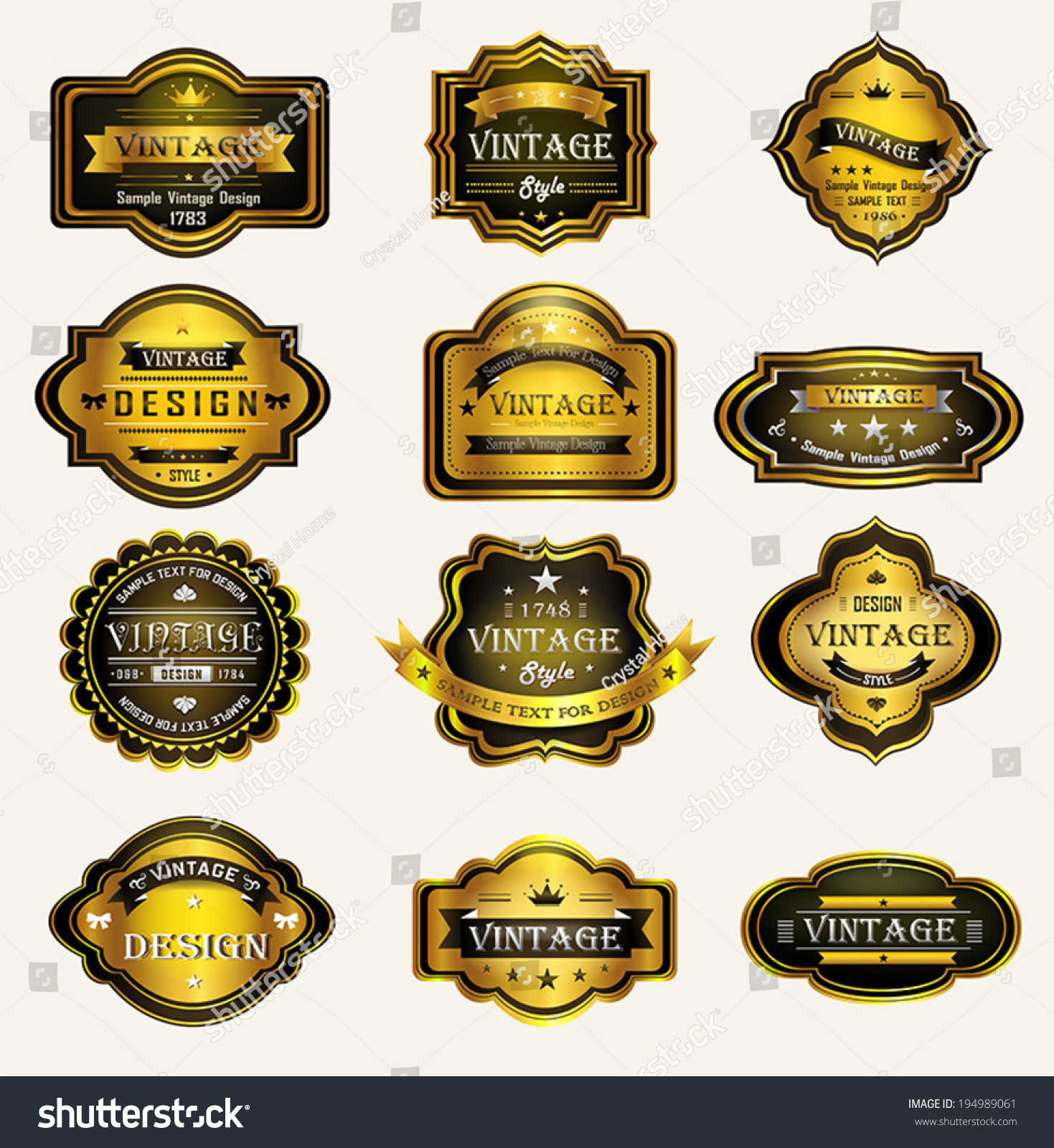 Glossy Black Gold Vintage Retro Badges Stock Vector (Royalty Free ...