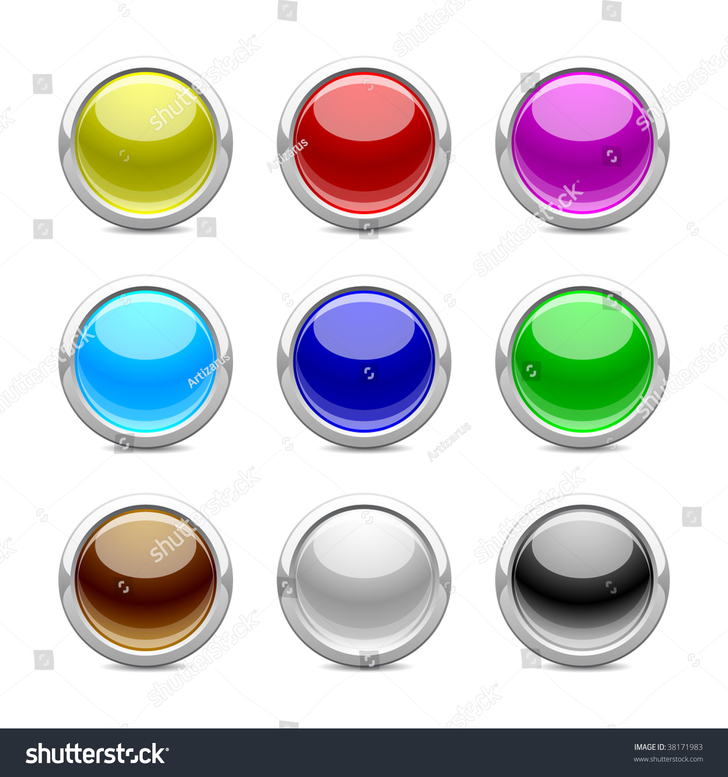 Glossy Buttons In Different Color On White Background Stock Vector ...