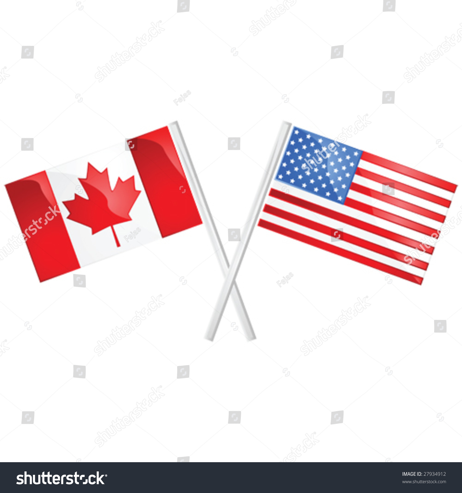 Glossy Vector Illustration Canadian American Flags Stock Vector ...