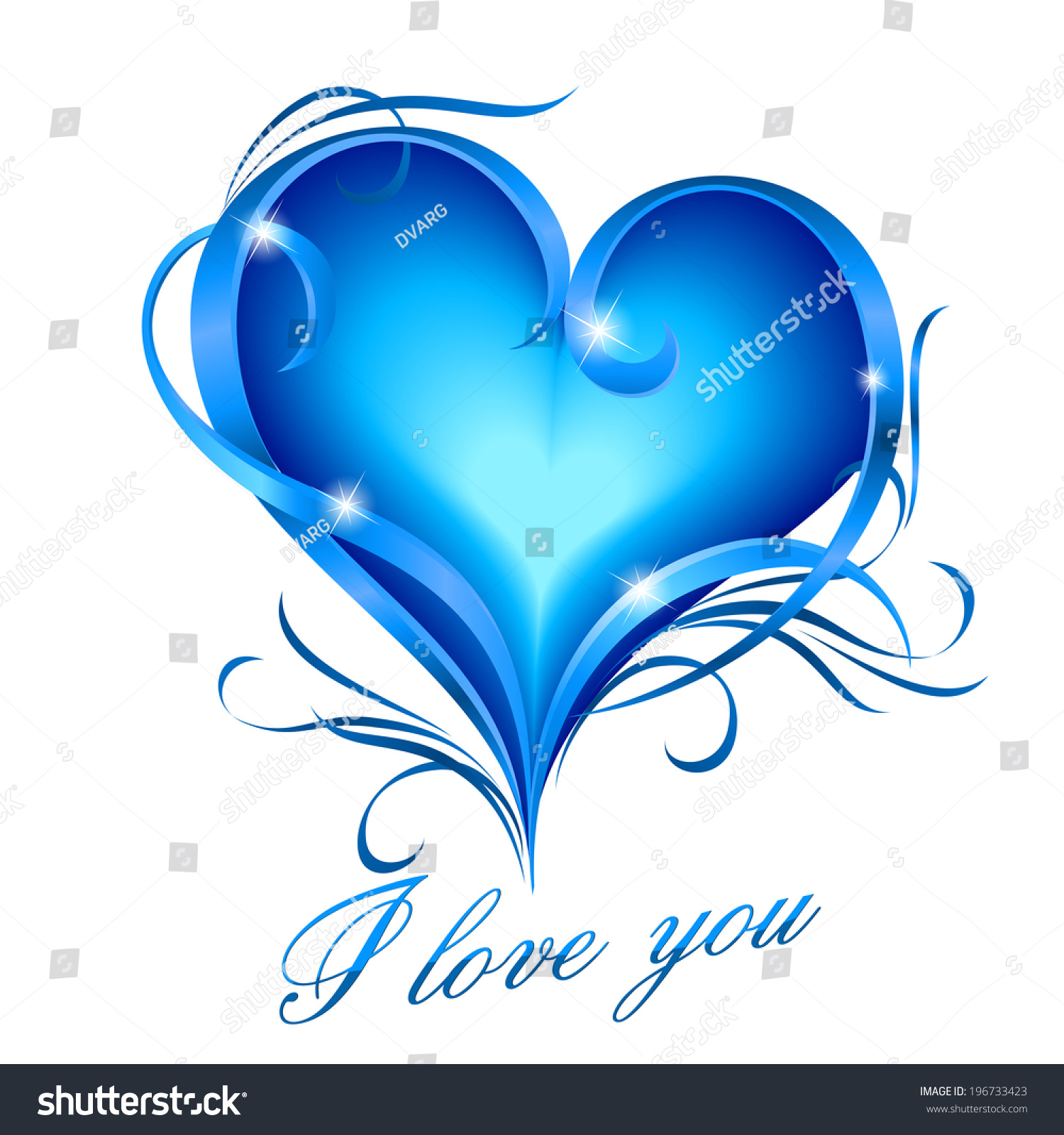 Glowing Blue Heart Floral Decoration Love Stock Vector 196733423 ...