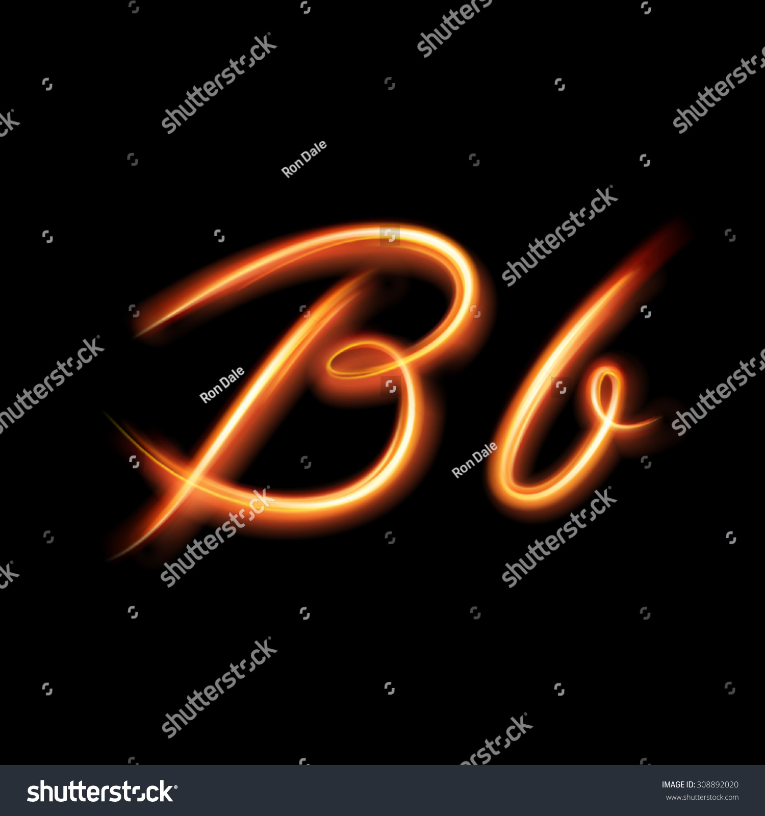 Vektor Stok Glowing Light Letter B Hand Lighting (Tanpa Royalti ...