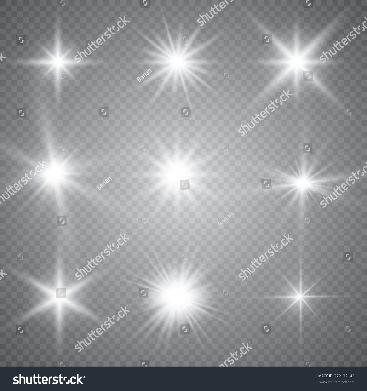輝く光のエフェクト フレア 爆発 星 透明な背景に特殊効果 のベクター画像素材 ロイヤリティフリー