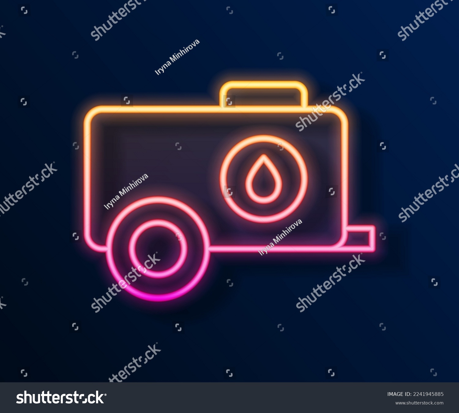 SVG of Glowing neon line Mobile water tank - bowser icon isolated on black background. Water tank delivering water.  Vector svg