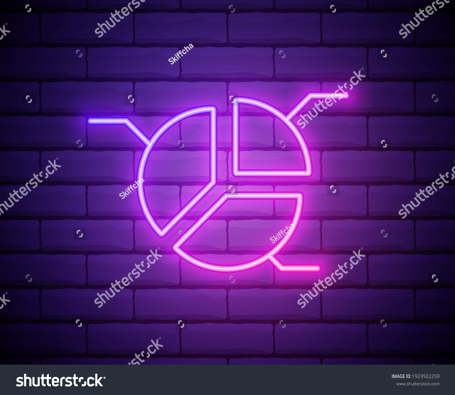 SVG of Glowing neon line Pie chart infographic icon isolated on brick wall background. Diagram chart sign. Vector Illustration. svg