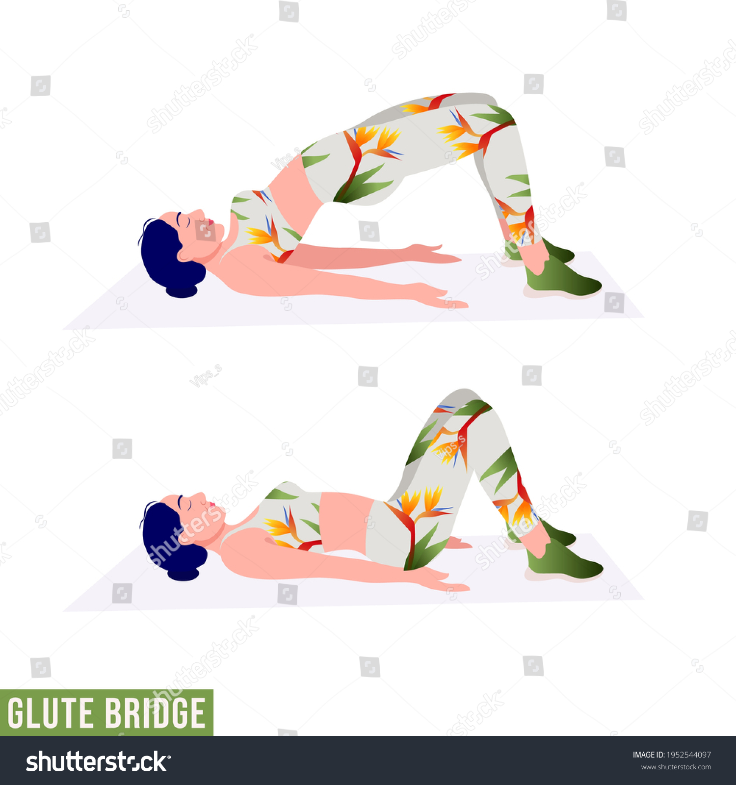 Glute Bridge Exercise Woman Workout Fitness Stock Vector Royalty Free 1952544097 7876