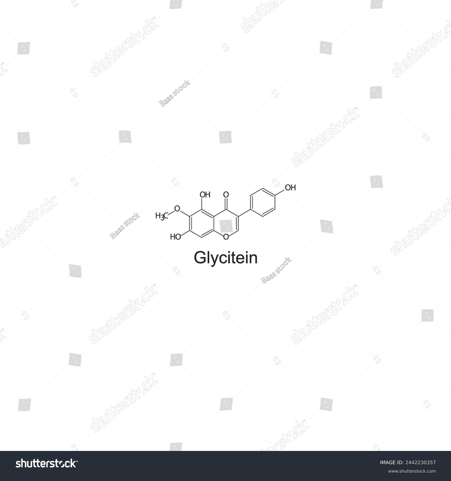 SVG of Glycitein skeletal structure diagram.Isoflavanone compound molecule scientific illustration. svg