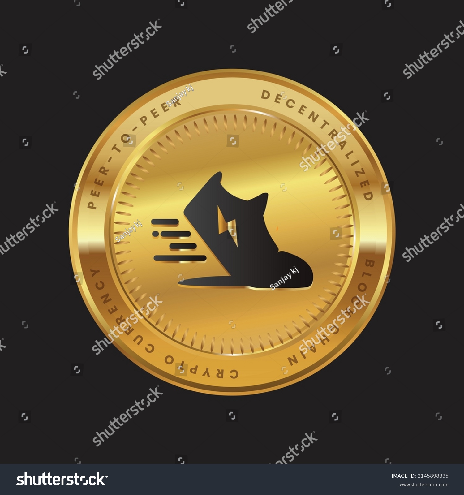 SVG of GM Cryptocurrency logo in black color concept on gold coin. Stepn Coin Block chain technology symbol. Vector illustration for banner, background, web, print, article. svg