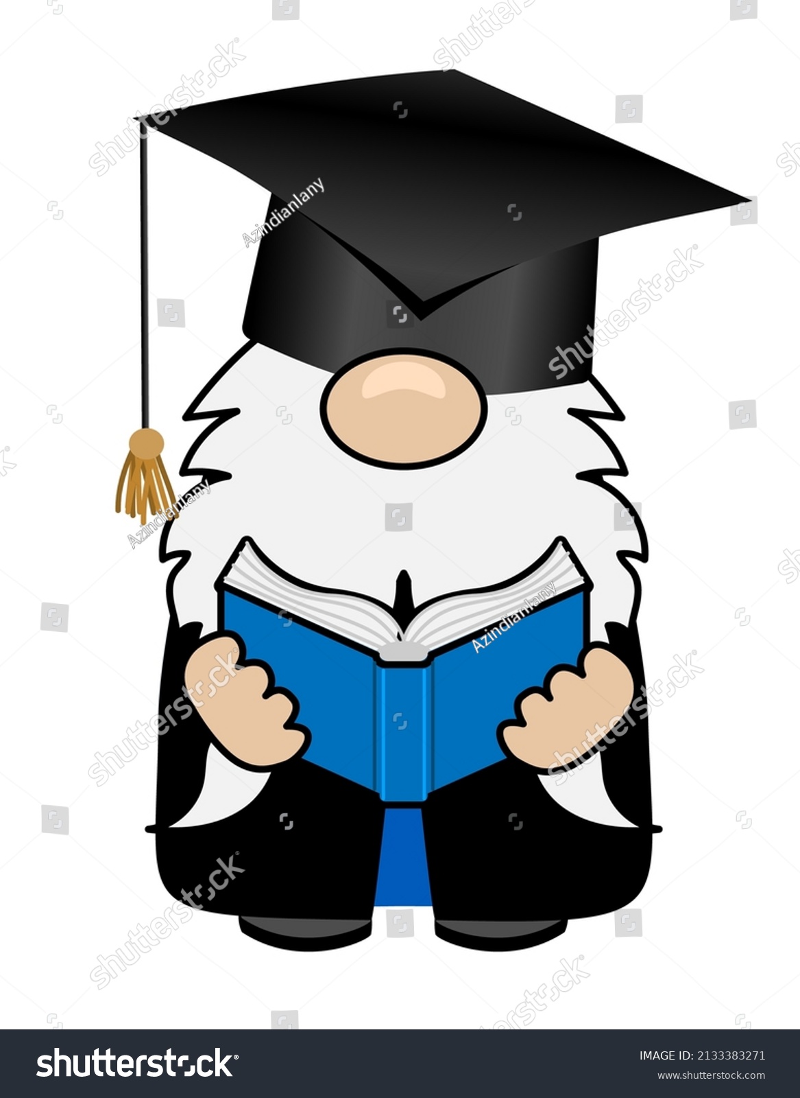 SVG of Gnome in graduate cap - Cute smiling happy troll with a book. Cartoon character in Scandinavian style. Congratulation graduates. Good for t-shirt, mug, gift.  svg