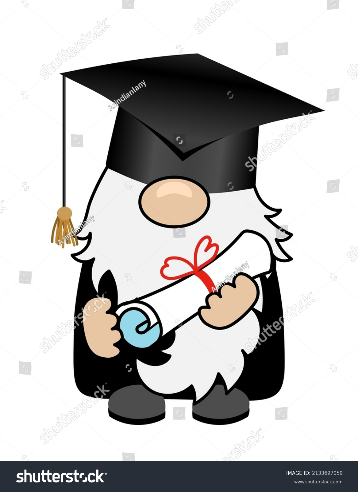 SVG of Gnome in graduate cap - Cute smiling happy troll with diploma. Cartoon character in Scandinavian style. Congratulation graduates. Good for t-shirt, mug, gift.  svg
