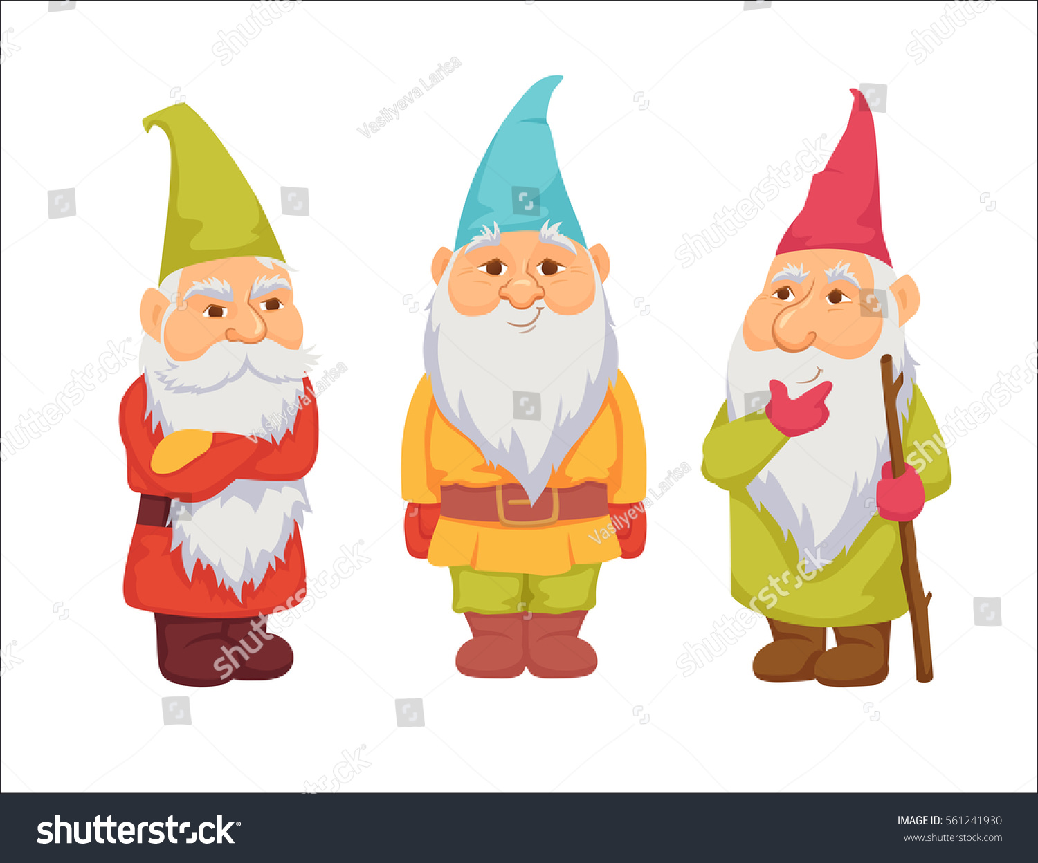 Gnomes Funny Thoughtful Angry Dwarf Fairy Stock Vector (Royalty Free ...