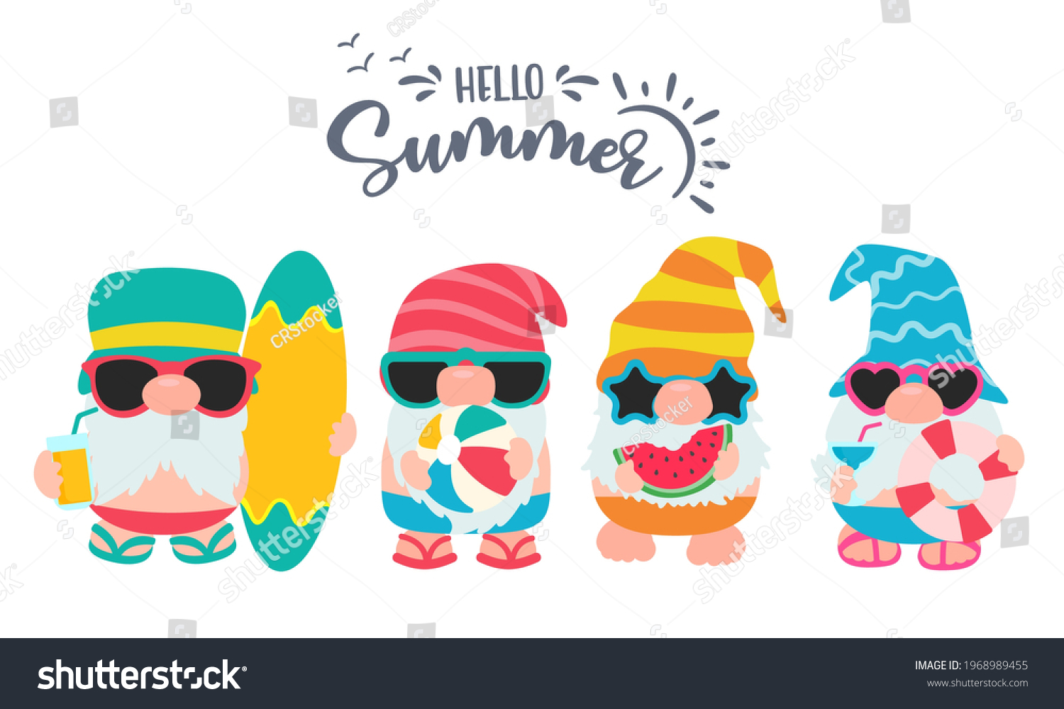 SVG of Gnomes Summer. Gnomes wear hats and sunglasses for summer trips to the beach. svg