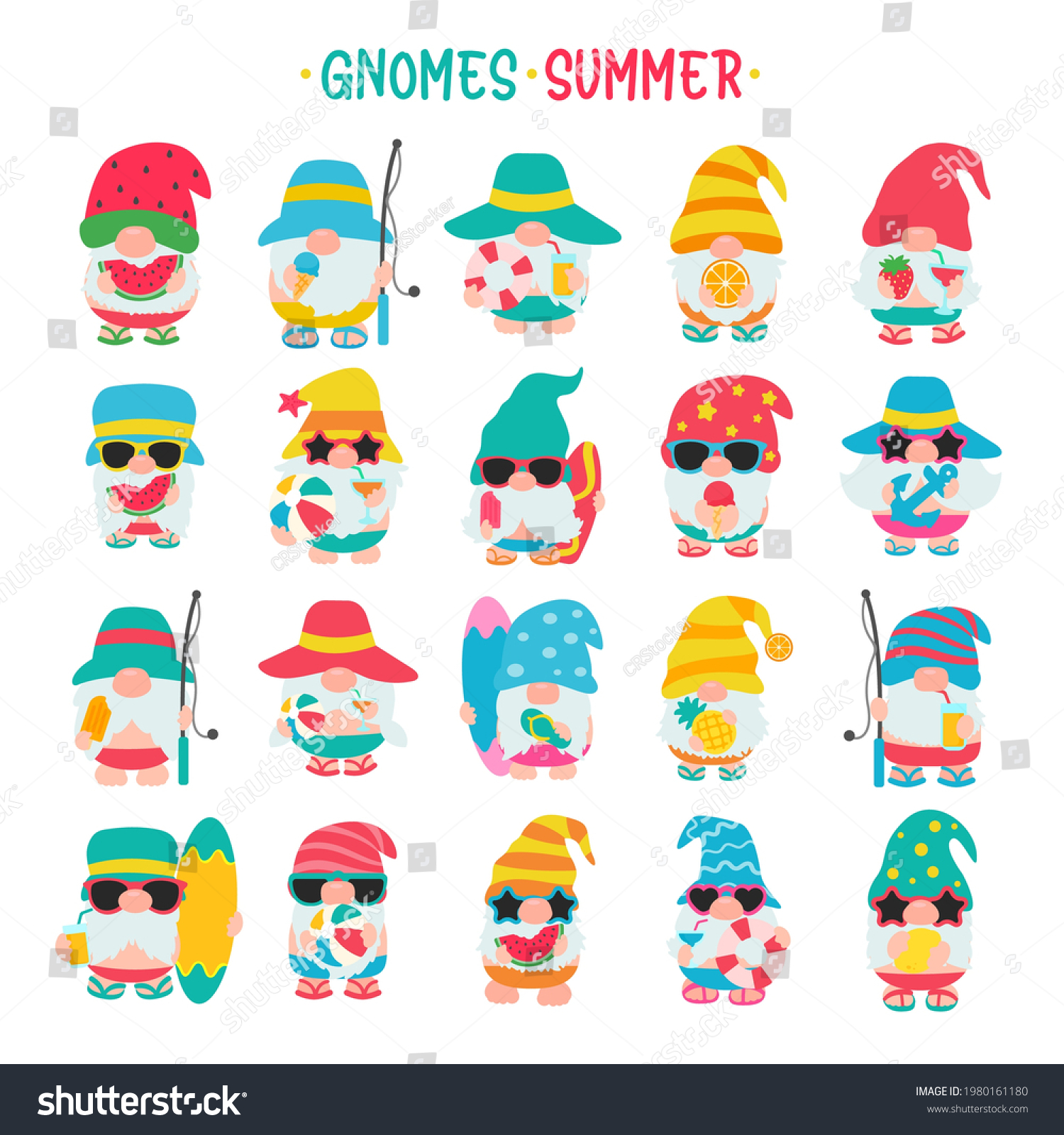 SVG of Gnomes Summer. Gnomes wear hats and sunglasses for summer trips to the beach. svg