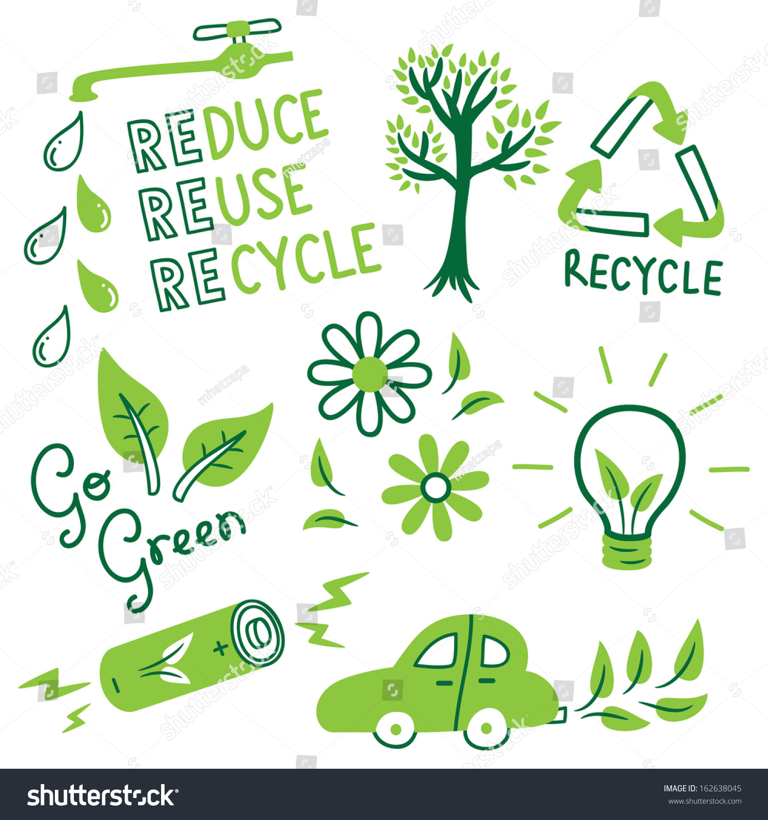 Go Green Icon Doodle Style Stock Vector Royalty Free 162638045