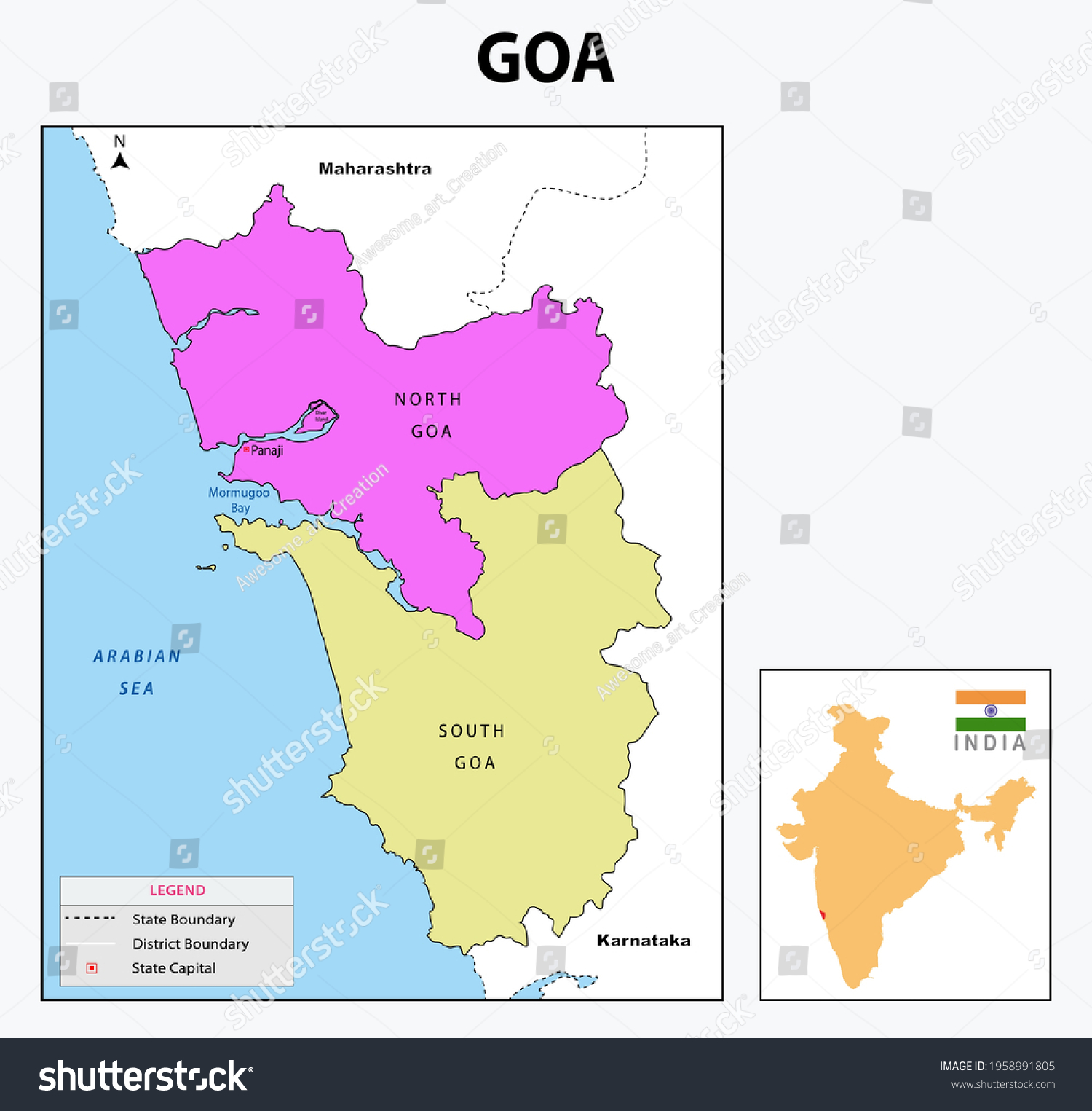 Goa Map Goa Administrative Political Map Stock Vector (Royalty Free ...