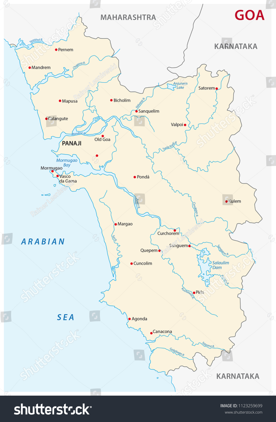 Goa Vector Map India Stock Vector (Royalty Free) 1123259699 | Shutterstock