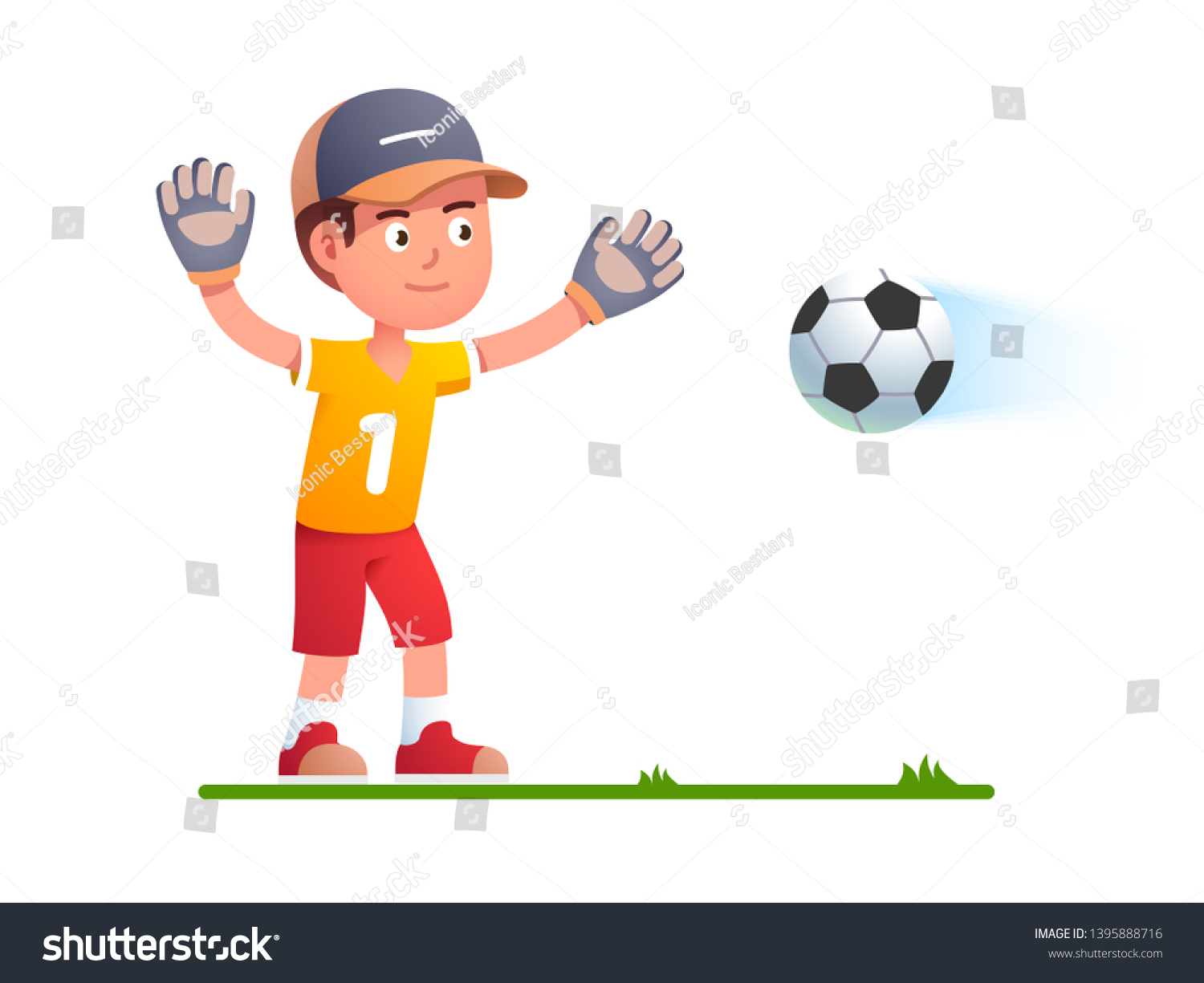 Goalkeeper Boy Kid Trying Catch Soccer Stock Vector (Royalty Free ...