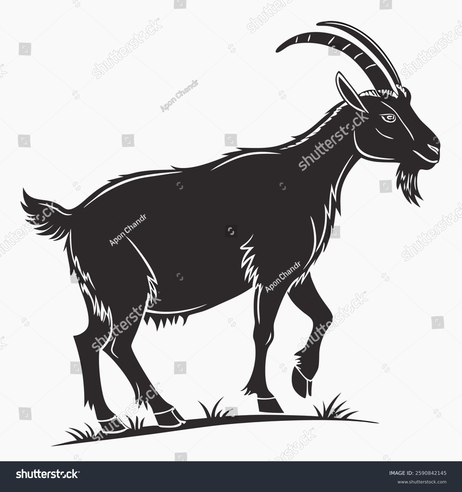black goat walking on grass clip art preview