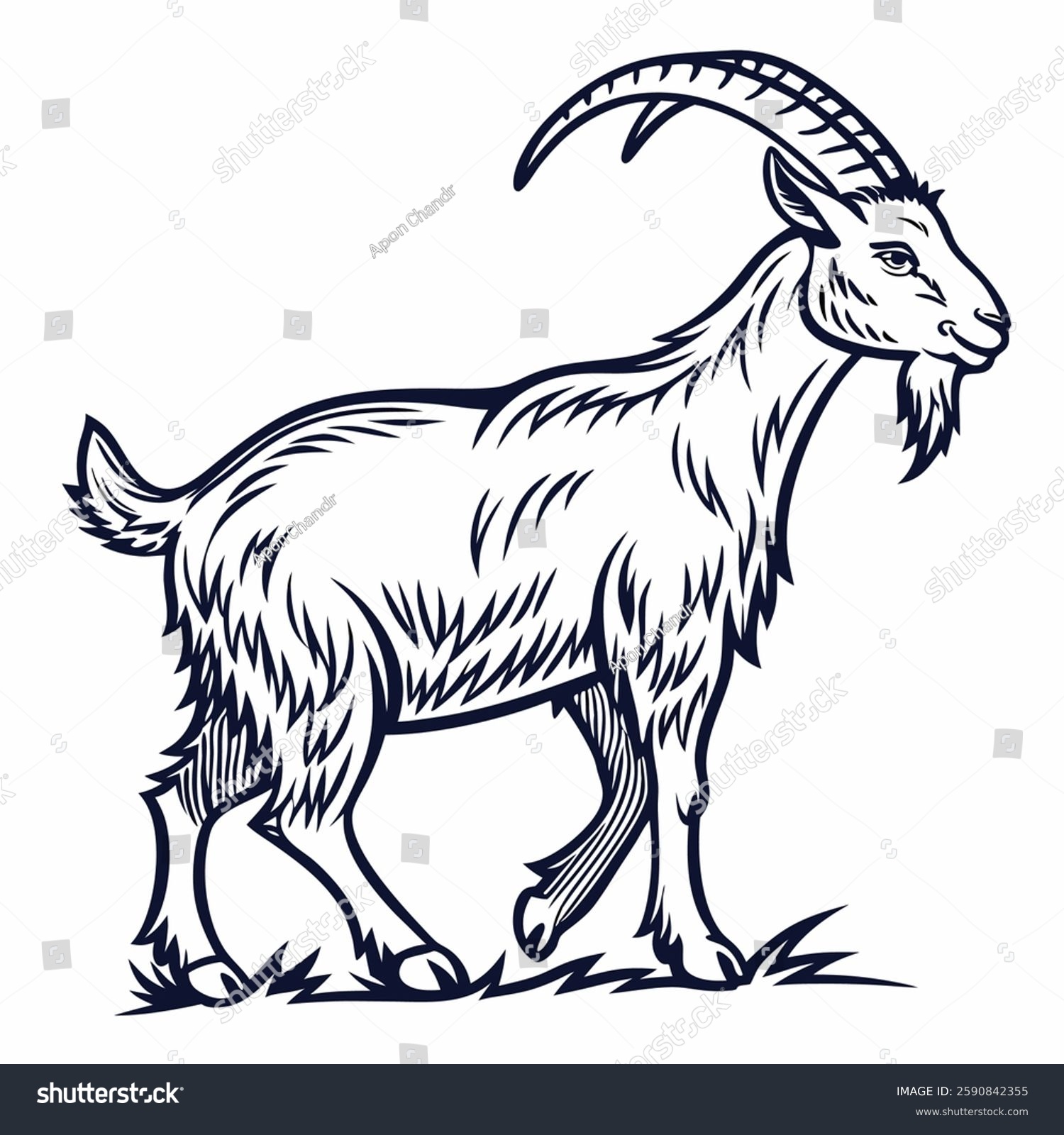 black and white goat walking on grass clip art preview